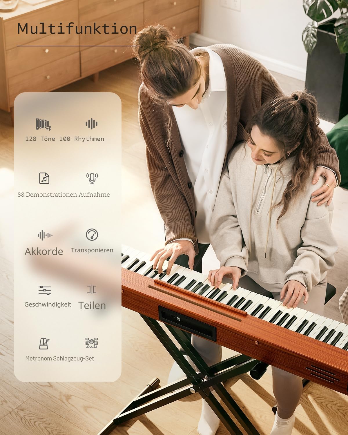 Donner DEP-1S Digitalpiano mit 88 Tasten, Anschlagdynamisches E-Piano für Anfänger, mit Bluetooth, USB-MIDI, 128 Klängen, 100 Rhythmen, Klappständer, Sustainpedal, Tastenaufkleber & Netzteil