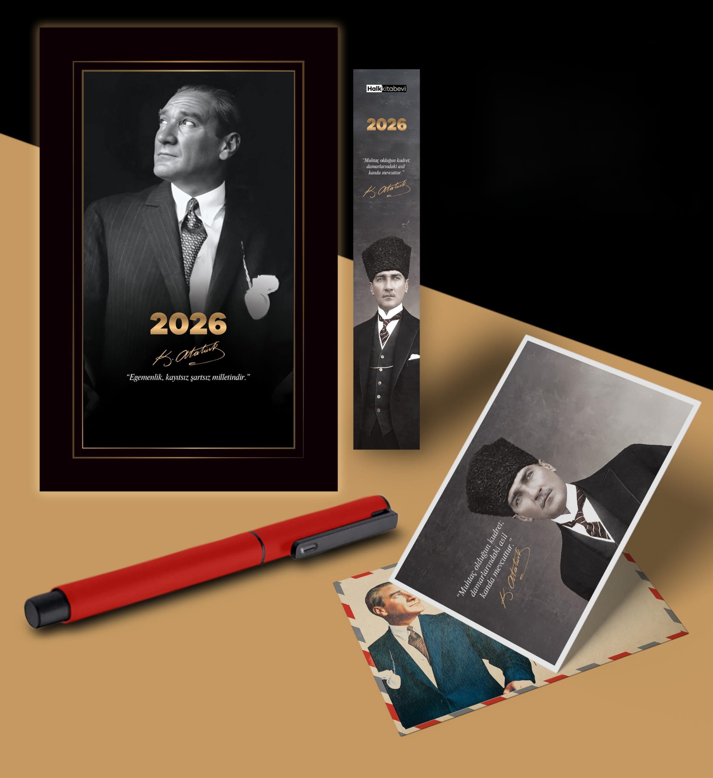 2026 İstikbal Atatürk Ajandası Ayraç Kartpostal Kalem - Kırmızı