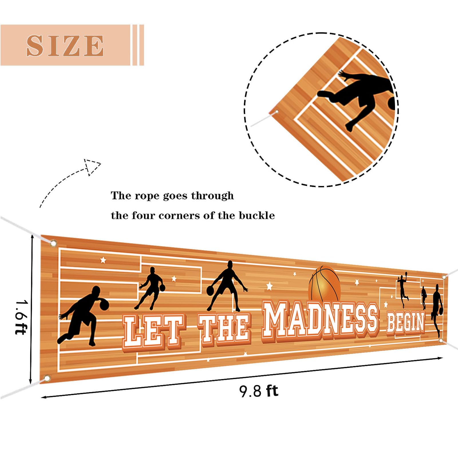 Large 'Let The Madness Begin' Basketball Banner - 9.8x1.6 Ft Polyester Banner For March Madness Parties & Decor