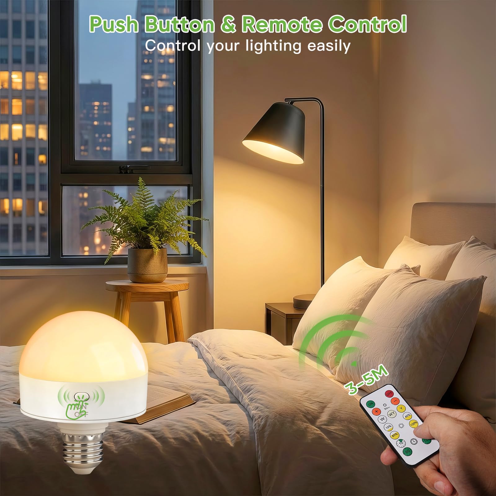 Kimjo E27 10 W Lampadina Ricaricabile con Telecomando, 3 Colori, 4 Pezzi