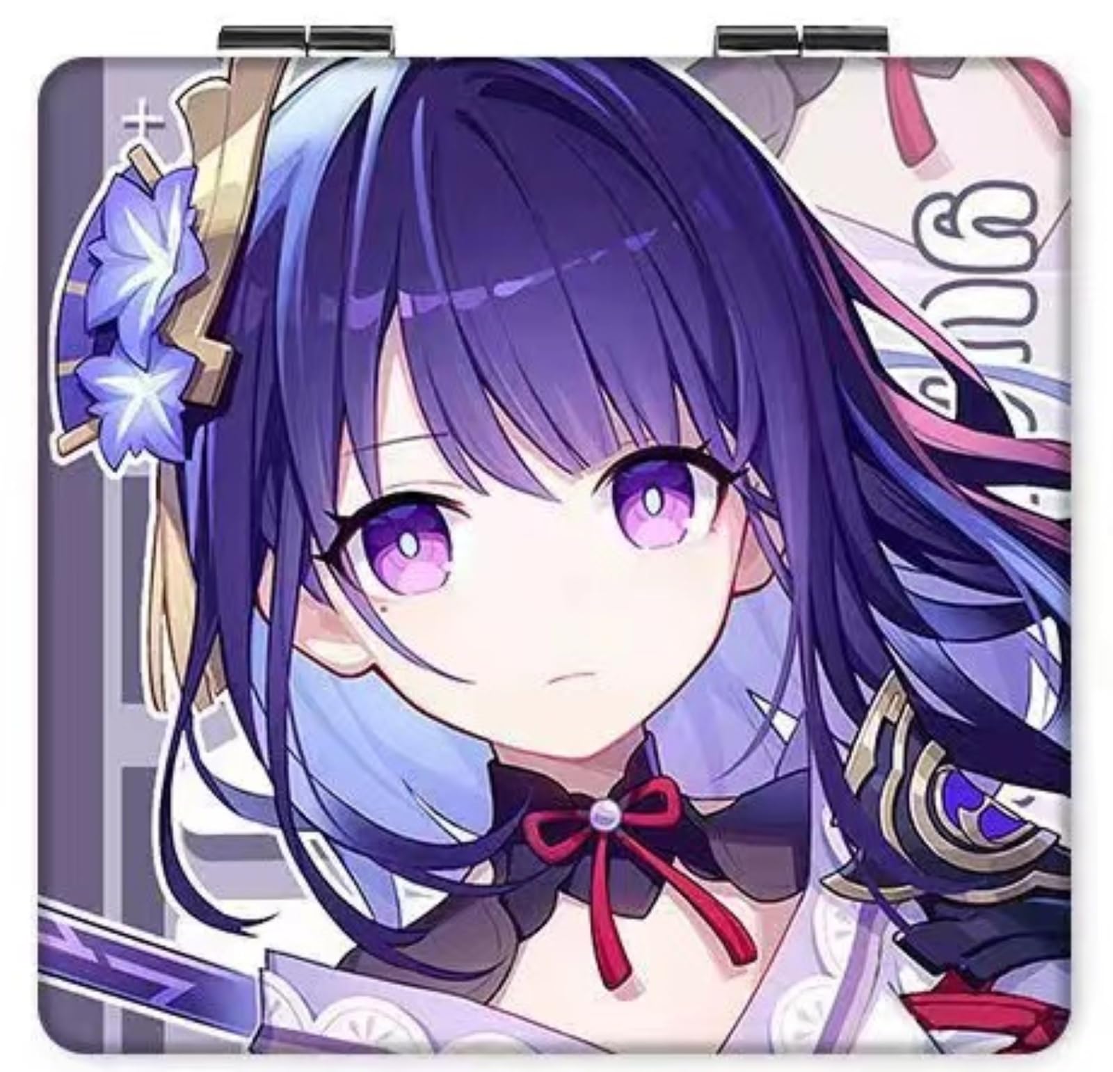 Genshin Character Anime Game Small Mirror Makeup Mirror Makeup Mirror Double Sided Mirror Folding Mirror Magnifying Mirror Pocket Mirror, 2.55x2.75 inches, Carry Around (Raiden Shogun)