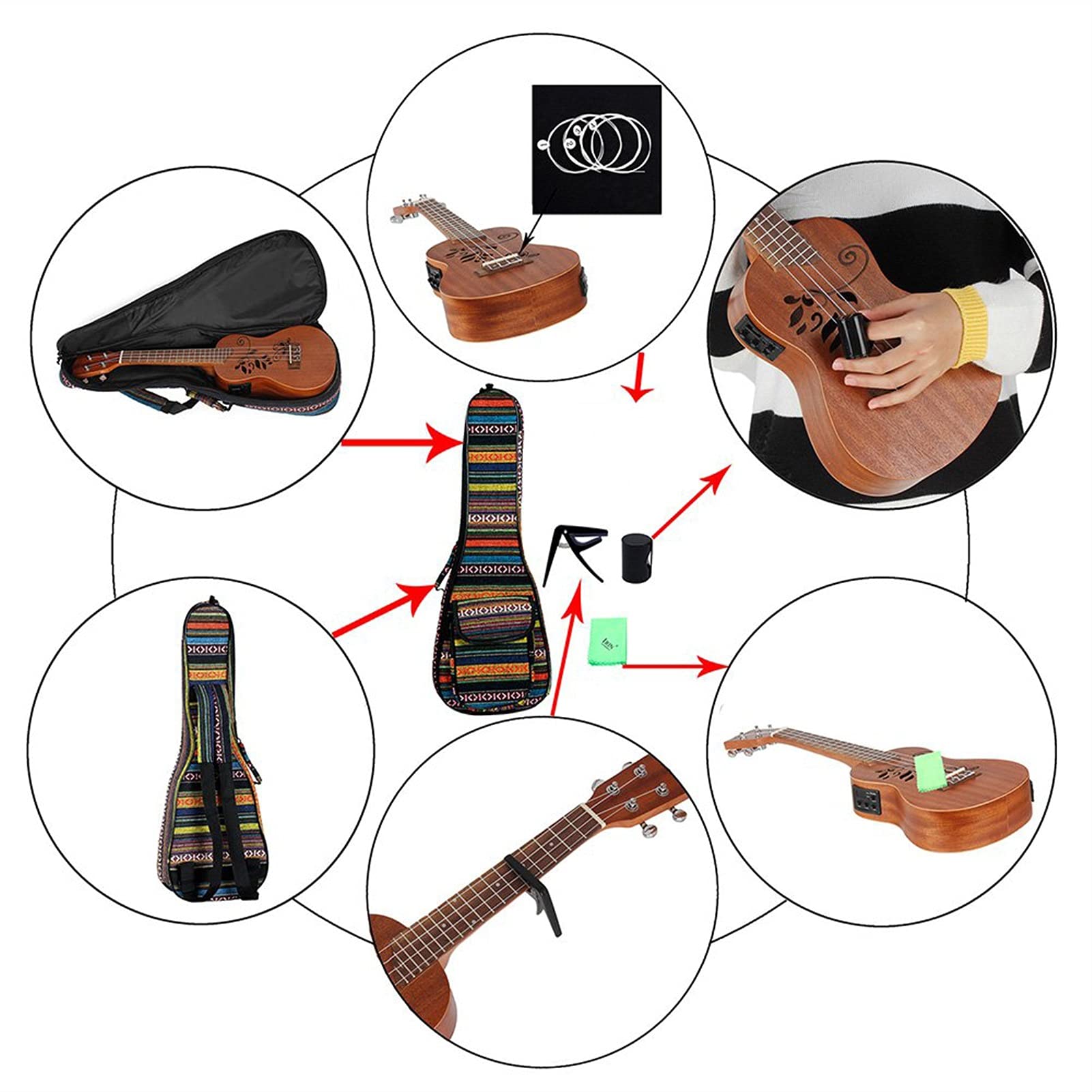 Ukulele koncertowe Początkujący Ukulele 24- calowy Hawajski Gitara Instrument Muzyczny 4 Struny Sapele Koncert Akustyczna Ukulele Pusta Rzeźbione Shell Gitara (Color : Ukulele)