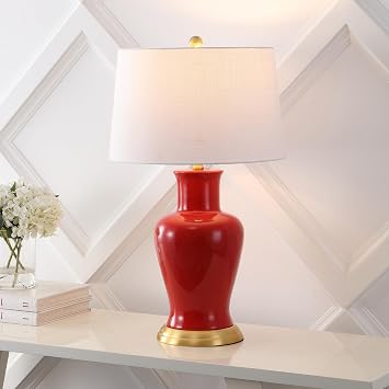 JONATHAN Y Julian Classic Ceramic Urn Metal LED Table Lamp 29, Red