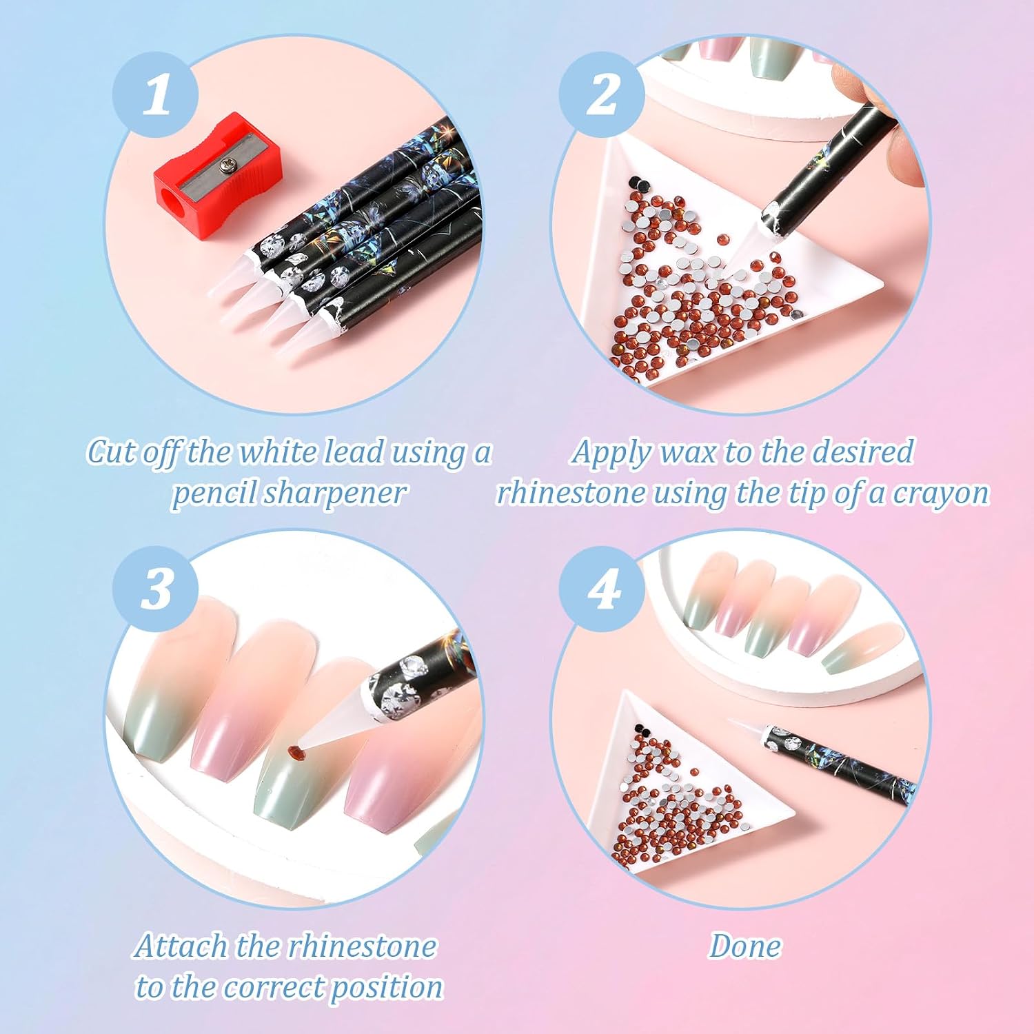 20 Piece Rhinestone Picker Tool Self Adhesive Wax Pencil for Rhinestones 8 Nail Art Gem Jewel Picker Tool 10 Rhinestone Trays Nail Tweezers and Pencil Sharpener for Nails Art