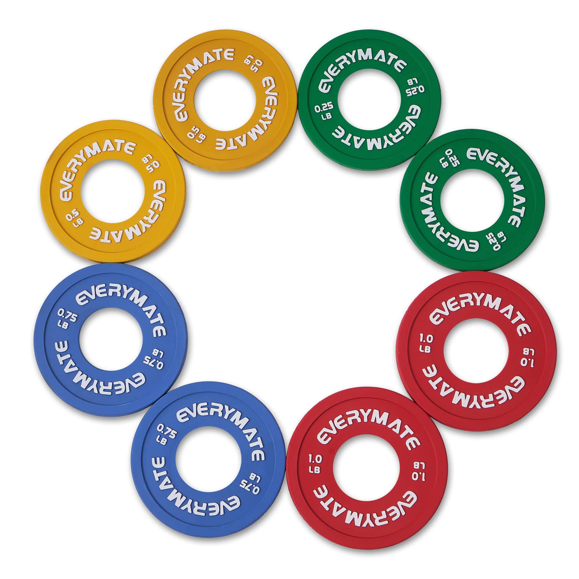 EVERYMATE Rubber Fractional Weight Plates Set of 8 Micro Weight Plate Pair of 0.25LB 0.5LB 0.75LB 1 LB for Olympic Barbells for Strength Training Micro Plates Weight Plate