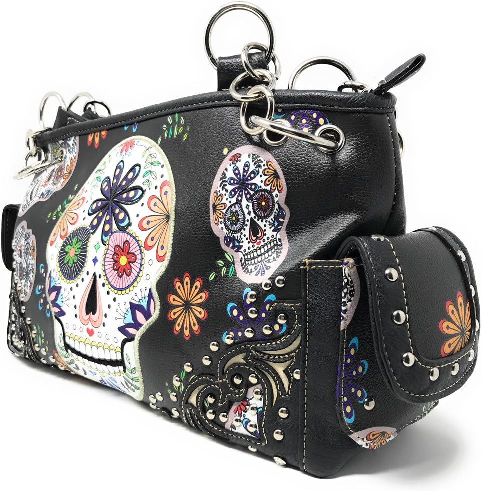 Texas West Women's Embroidered Metal Skull Purse Handbag and Wallet set in 7 colors - Image 4