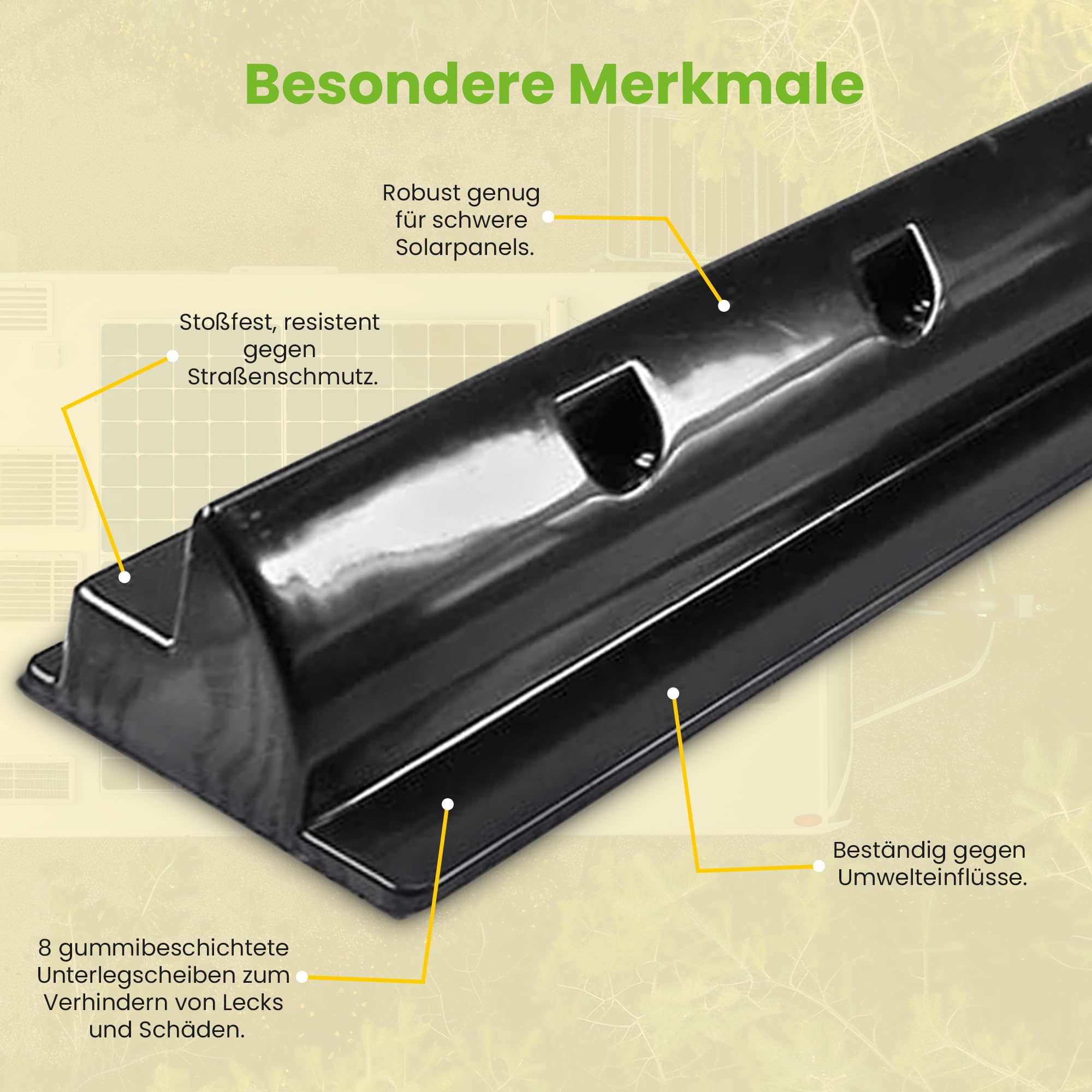 Offgridtec Spoiler Solar Dachhalterung Set von 2 (55 x 8,9 x 6,5 cm), Heavy Duty ABS PV Halterung für Solarmodule, Leicht & Stabil, Vorgebohrte Montageschraubenlöcher, Wetterfest & Langlebig, Schwarz