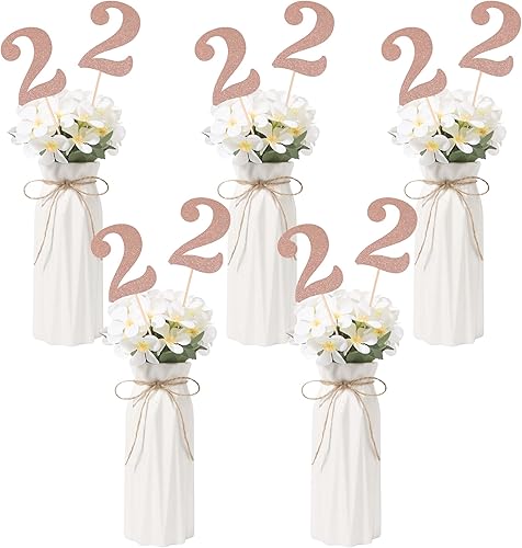 Miniatura 4 de 10 piezas de centros de mesa de 2 cumpleaños de doble cara de oro rosa para mesas, decoración de pasteles, decoración de fiesta de segundo