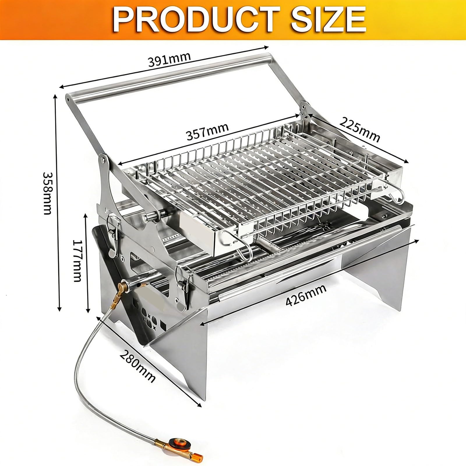 360 Rotating Portable Charcoal Grill, składany grill ze stali nierdzewnej z paskiem stylowym, kompaktowe gotowanie na świeżym powietrzu na ognisko na pikniki, RV, plecak, plaża