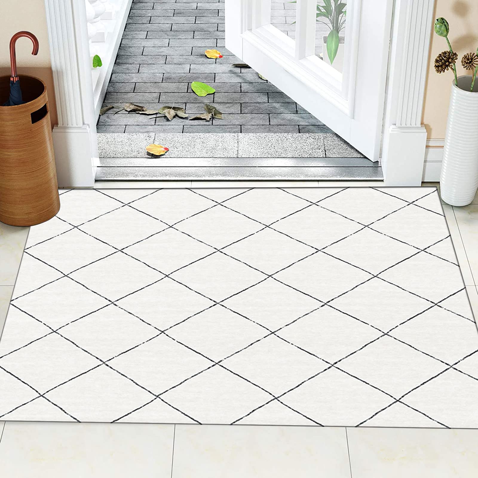 Läufer Teppich Flur Küche rutschfest Waschbar Modern Geometrisch Kariert Design Strapazierfähig Strukturiert Teppich Geeignet für Wohnzimmer und Eingangsbereich