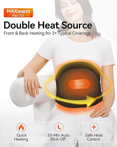 Miniatura 9 de IKEEPFIT Almohadilla térmica portátil para espalda, cinturón térmico inalámbrico con masajeador para aliviar el dolor de espalda baja, funciona con