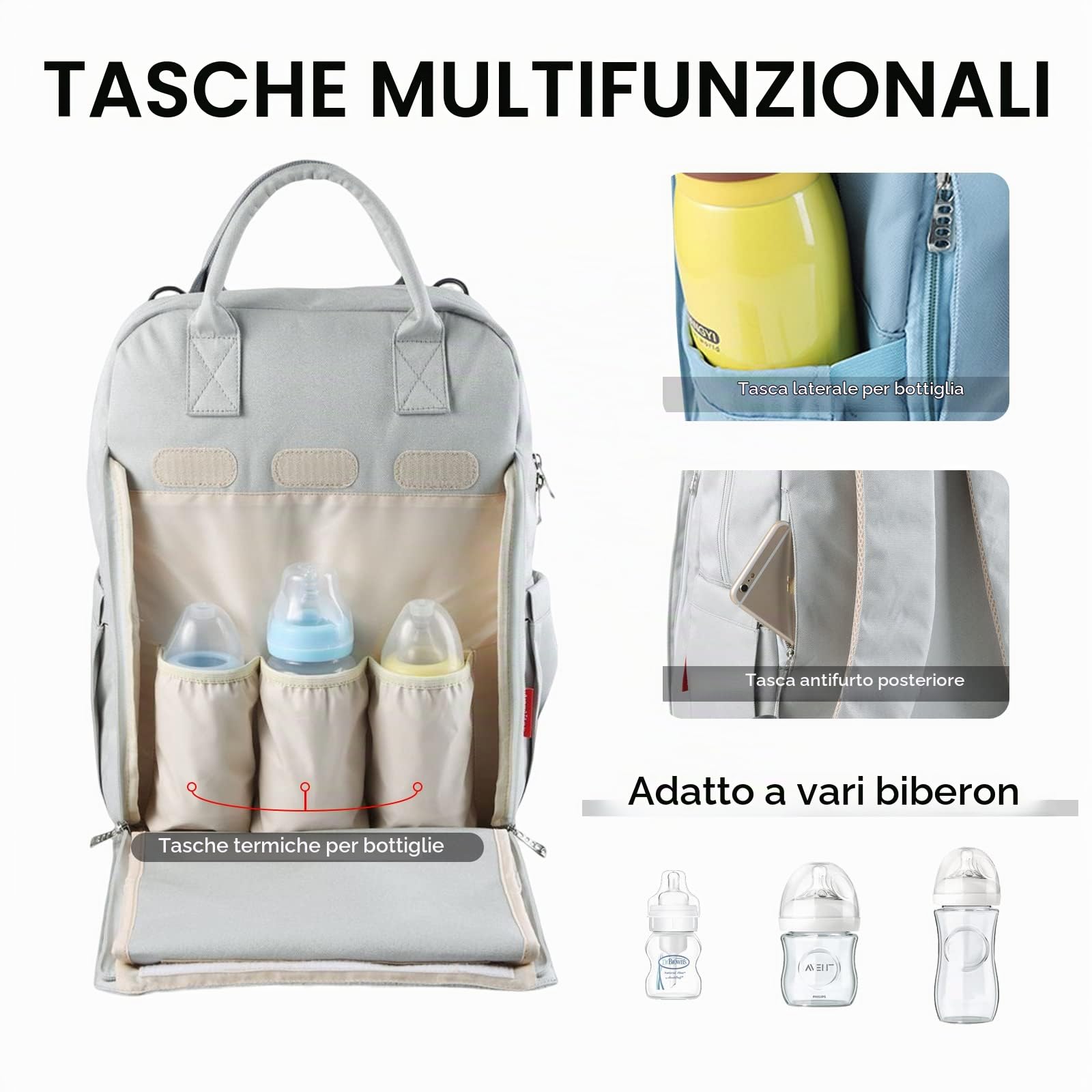 SONARIN Multifunzione Zaino Fasciatoio Alla Moda,Borsa per Pannolini Grande Capacità Impermeabile Zaino Mamma Neonato Borsa Fasciatoio da Viaggio con Fasciatoio & Ganci per Passeggino