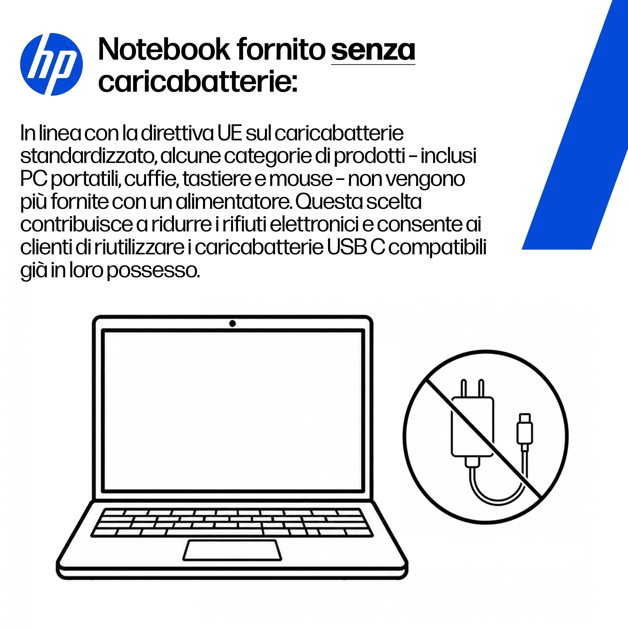 HP Laptop 15-fd0021sl, PC Portatile 15", Display FHD, Notebook, (Intel Core 3 100U, RAM 8GB, SSD 256GB, Windows 11), Computer Portatile, Uso quotidiano, Tastiera Italiana, QWERTY, Argento
