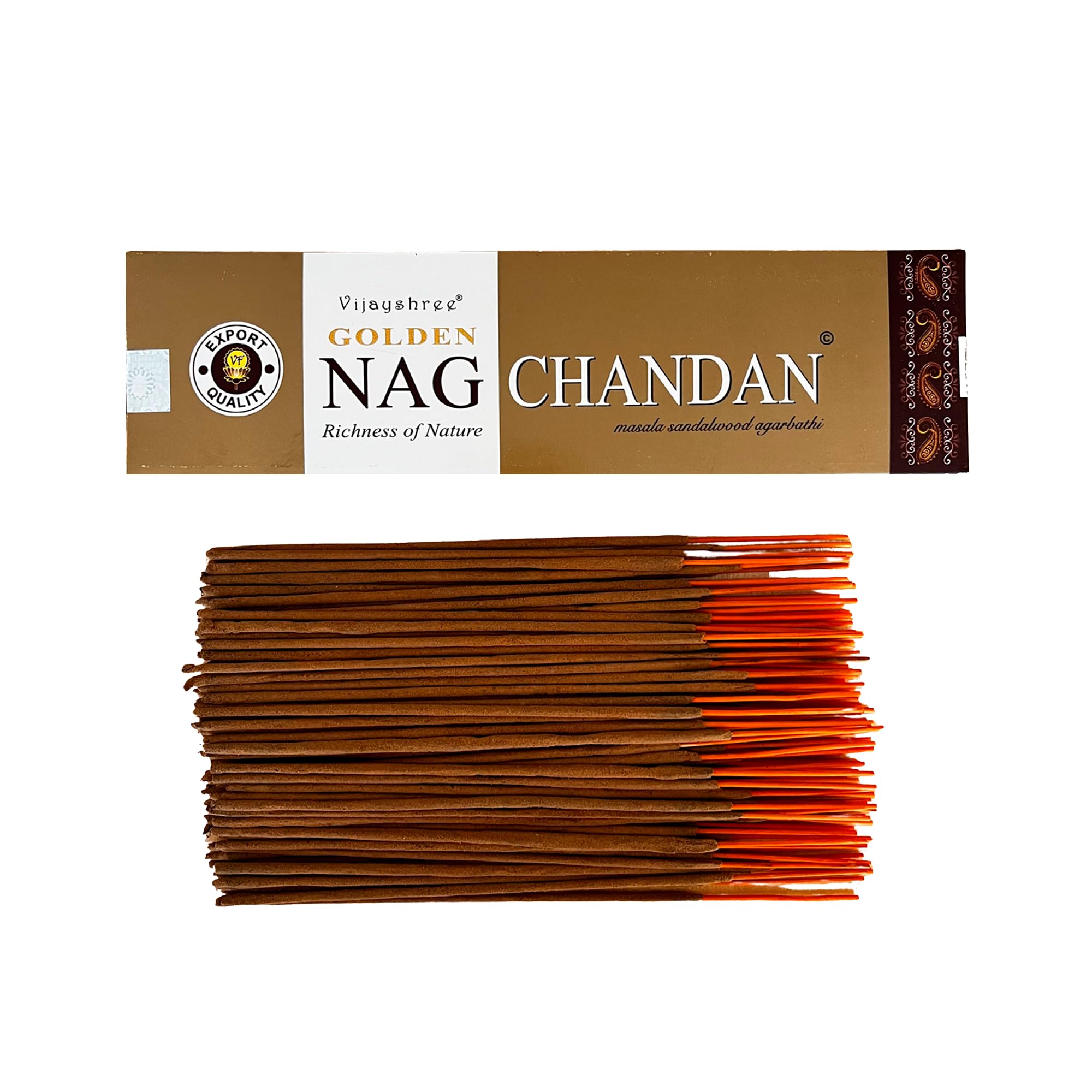 Vijayshree Golden Nag Chandan Bâtonnets d'encens 100 g - 5 Paquets de 20 g (70-90 bâtonnets) Aromathérapie