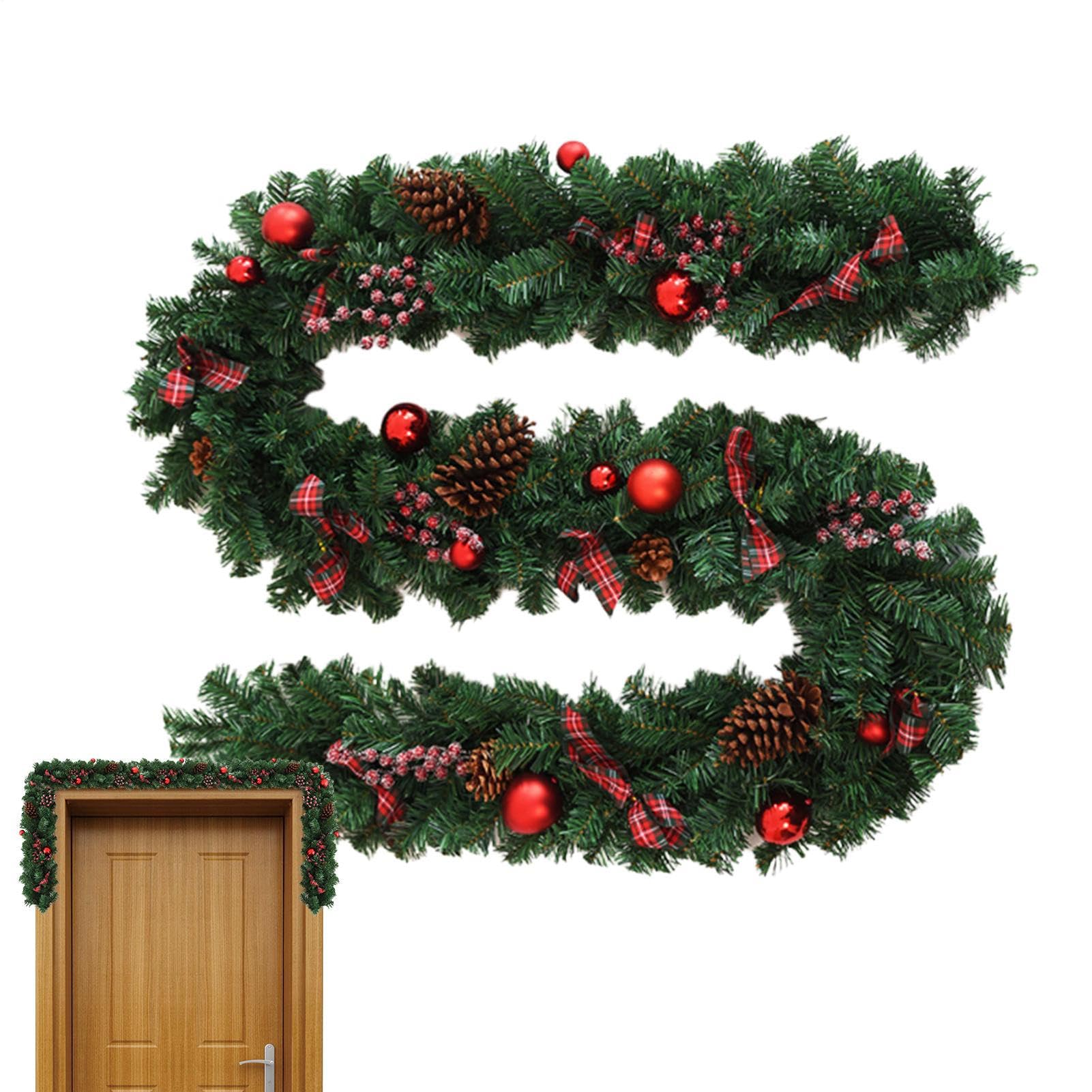 Künstliche Kieferngirlande 2,70 Meter Rote Beeren Kranzschmuck | Kamin Girlande Weihnachten mit Schleife Für Geburtstag Kamin Hochzeit Party Feiertag Winterfest Treppengeländer