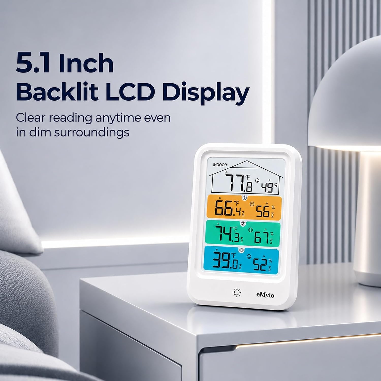 eMylo Indoor Outdoor Thermometer Hygrometer with 3 Wireless Remote Sensors