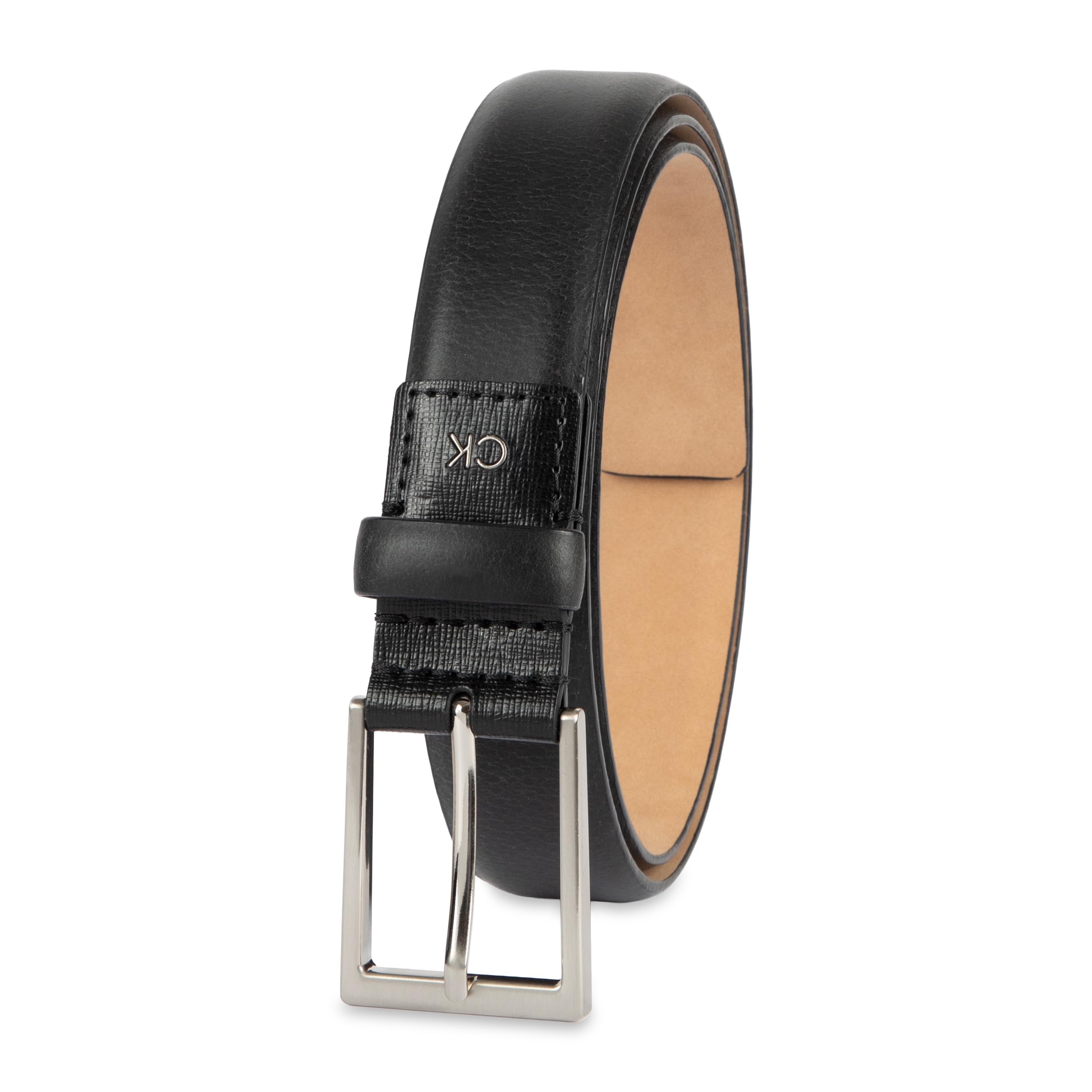 Men's Saffiano Tab & Tip Emboss Dress Belt, Black, Medium