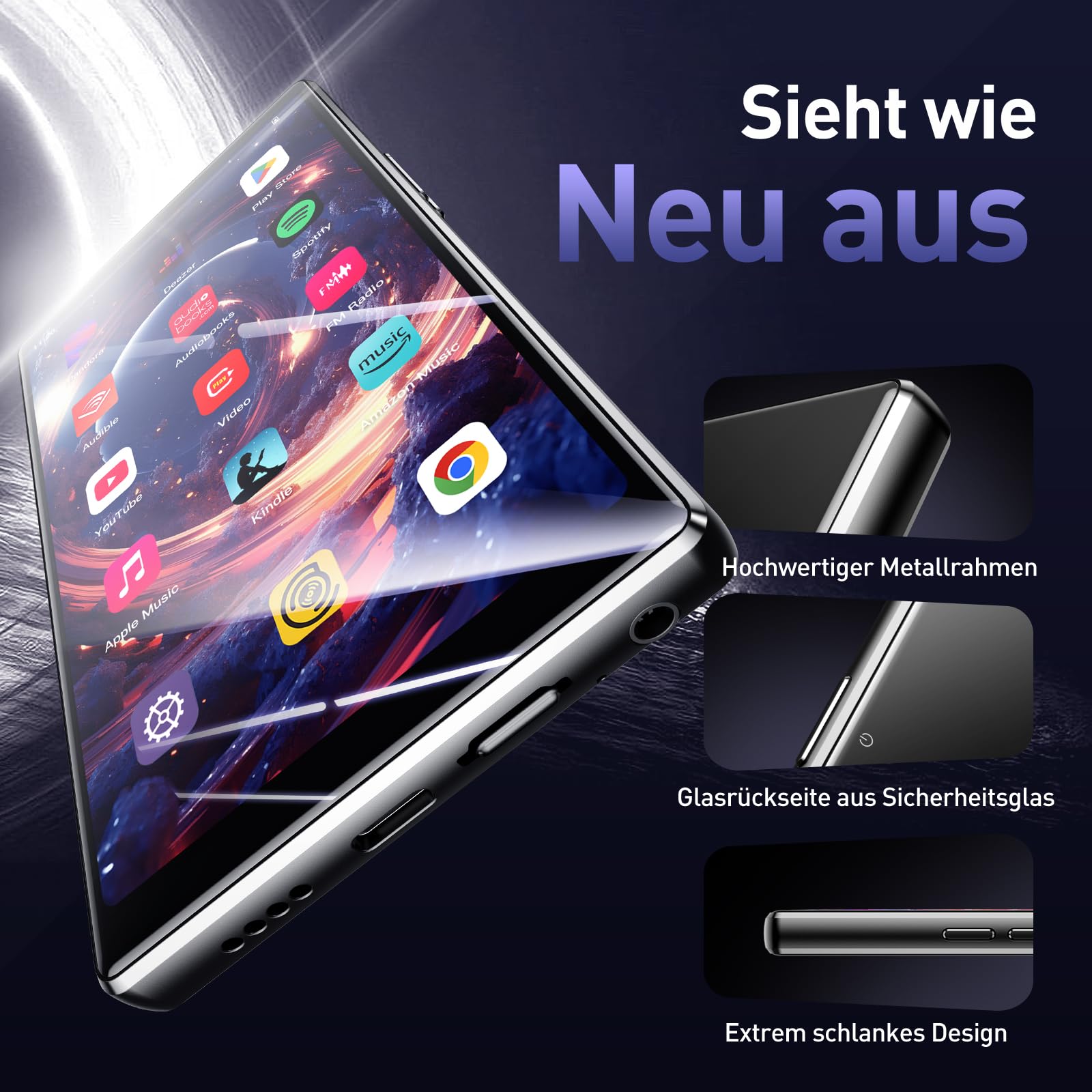 AGPTEK 128GB MP3 Player mit Bluetooth und WLAN, 5 Zoll HD-Touchscreen | Android 13 Musik Player mit Spotify, Audible, Amazon Music, YouTube, MP4-Player für Kinder bis zu 1 TB, Schwarz