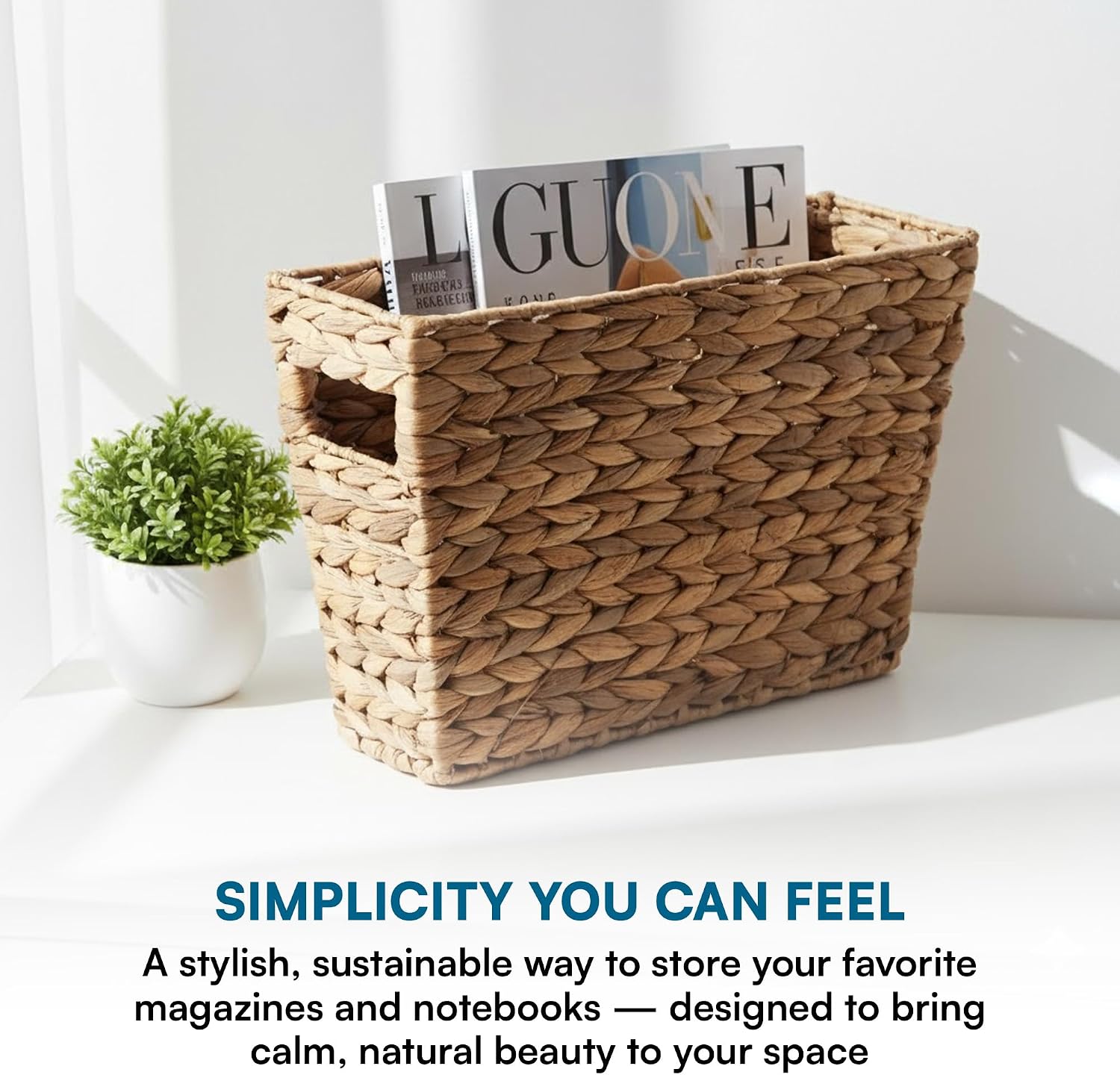 Honey-Can-Do Woven Water Hyacinth Wicker Storage Basket, Magazine, Natural