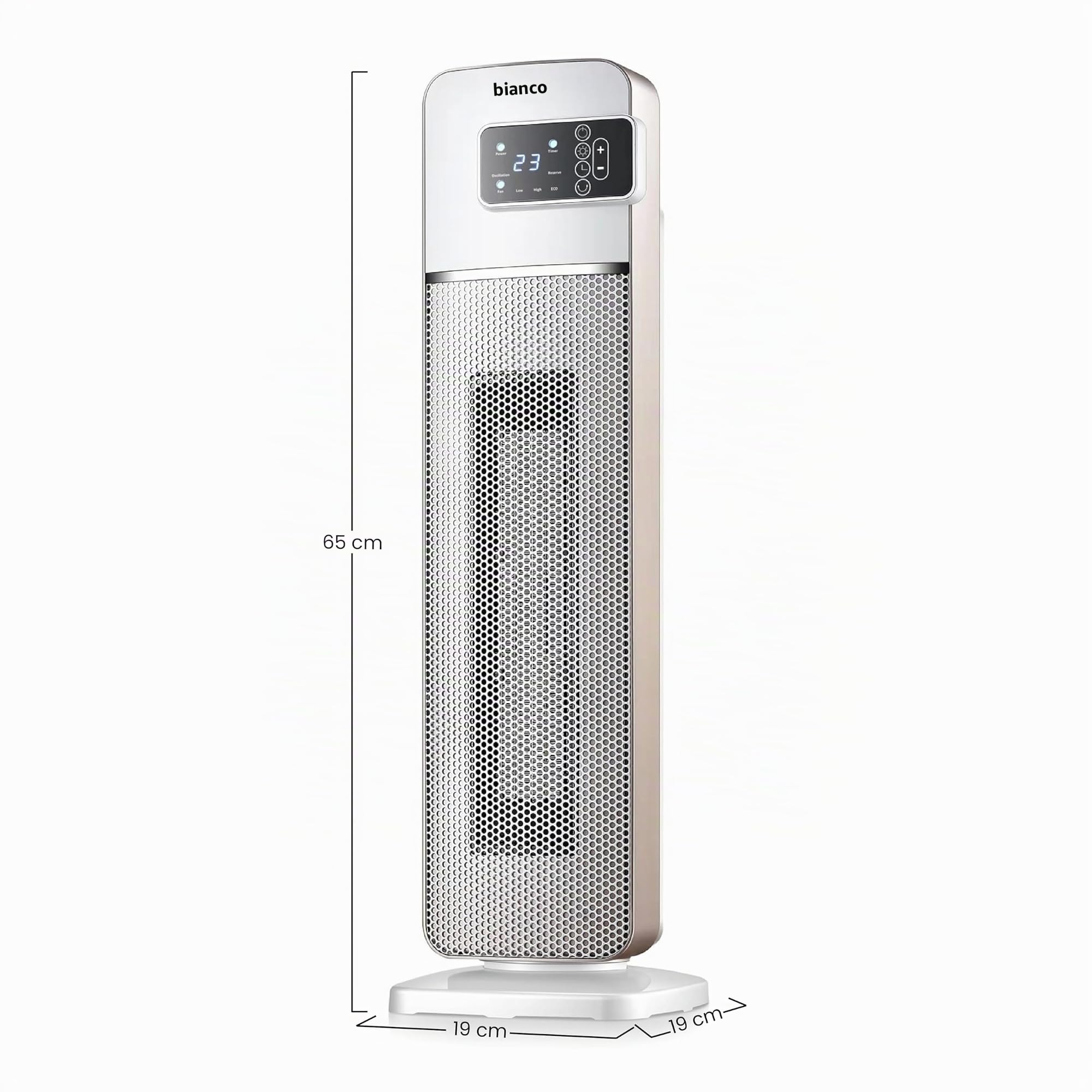 White - Stufa Elettrica a Torre In Ceramica PTC, Termoventilatore 2000W Con Telecomando, Riscaldatore Elettrico 3 Livelli, Timer, Oscillazione Automatica, Display LED Touch Screen