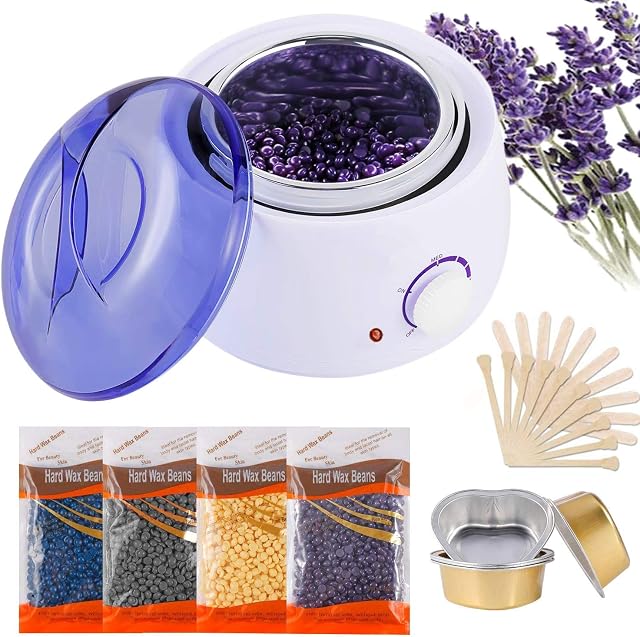 Hair Removal Waxing Kit Wax Heater Wax Pot Wax Warmer with 4 Packs of Hard Wax Beads 20 Spatulas,5 Bowl,Painless at Home Wax Kit Hair Removal Kit with Handle Pot 500ml for Paraffin Soft Wax Cream Wax
