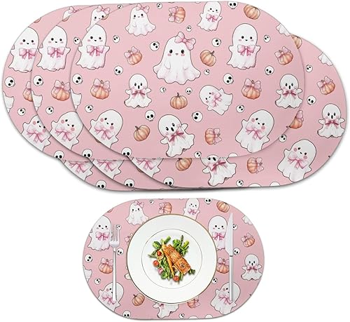 Miniatura 56 de Pumpkin Placemats Set of 4 Ghost Non Slip Washable Heat Resistant Place Mats 12x18 Inch Round Tablemats for Dining Kitchen Party Daily Table Decor
