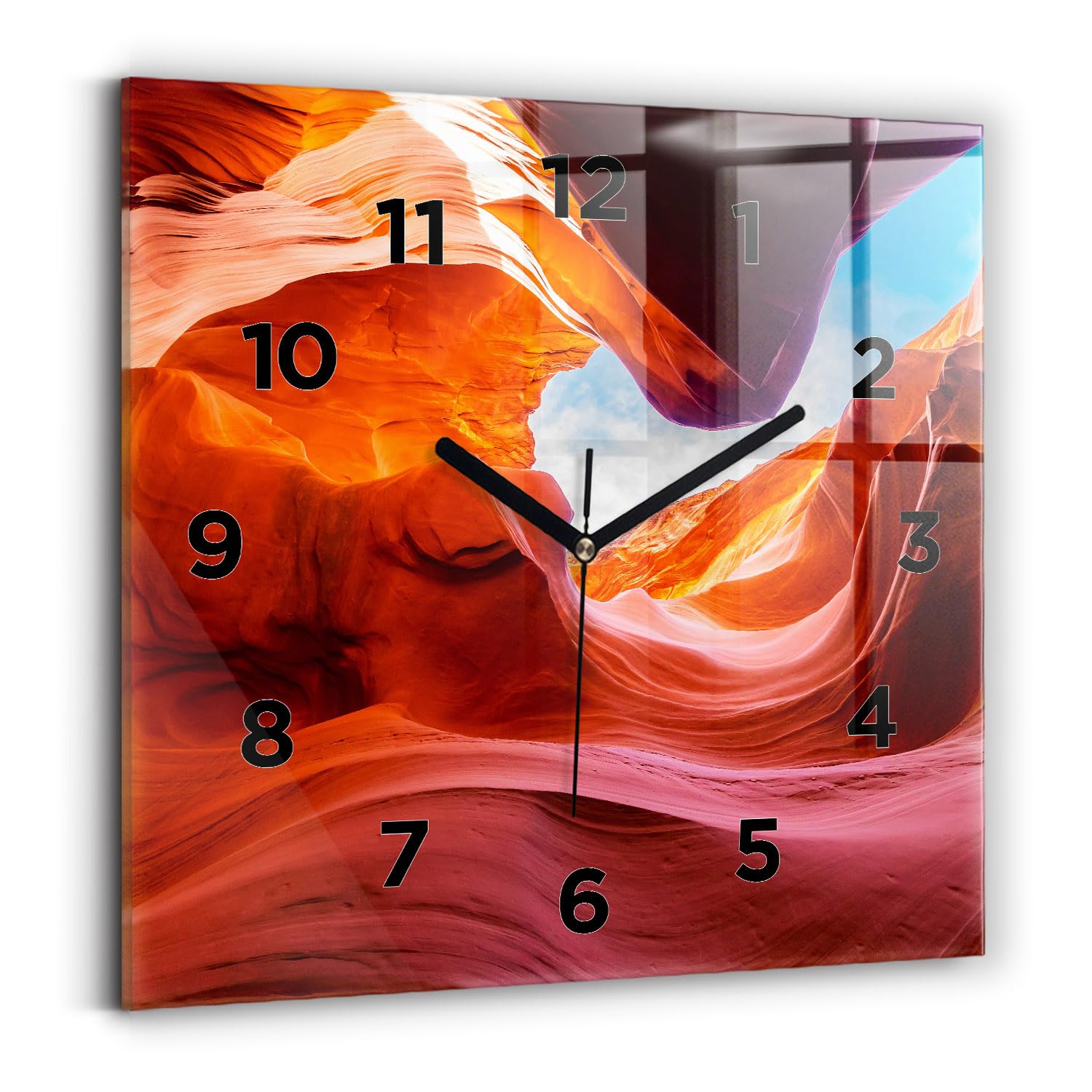 Horloge carrée Wallfluent 30x30 cm noire avec affichage analogique et numérique