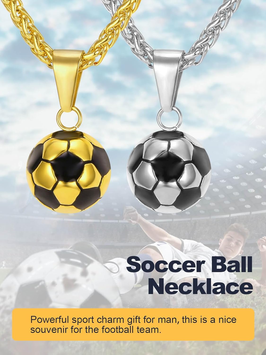 U7 Soccer Necklace for Men Football Baseball Basketball Stainless Steel Chain in Gold Silver Black Color, Shoes Pendant Necklaces for Gym Sport Players Hip Hop Jewelry, 22 Inch - Image 7