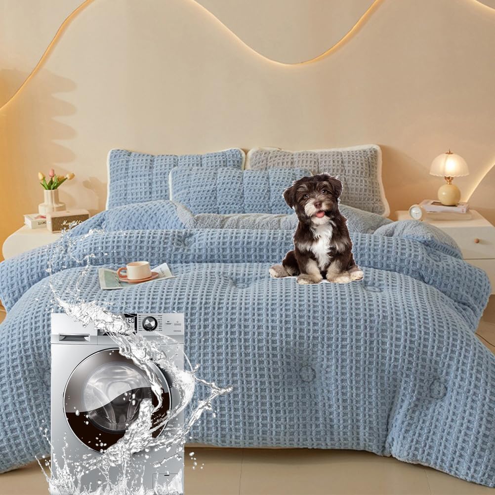 Thickened Winter Comforter Full/Queen/King Size, Double-Sided Warm Fleece Fabric Fluffy Comforters with Microfiber-Filled, Big Heavy Soft Bedding for Home, Apt, Dorm,Pink,71x87in/6.6lb