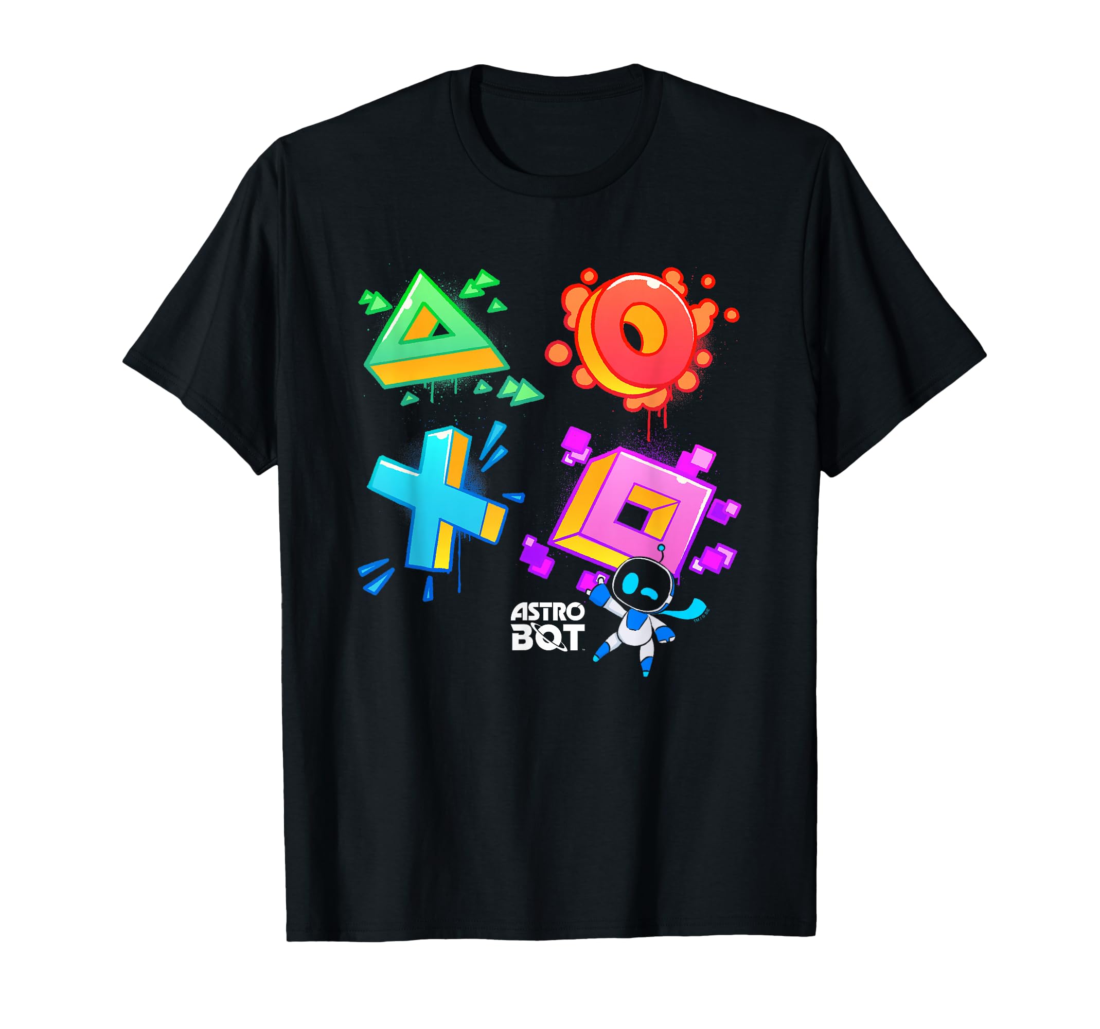 Astro Bot Rescue Mission Graffiti Style Buttons PlayStation T-Shirt