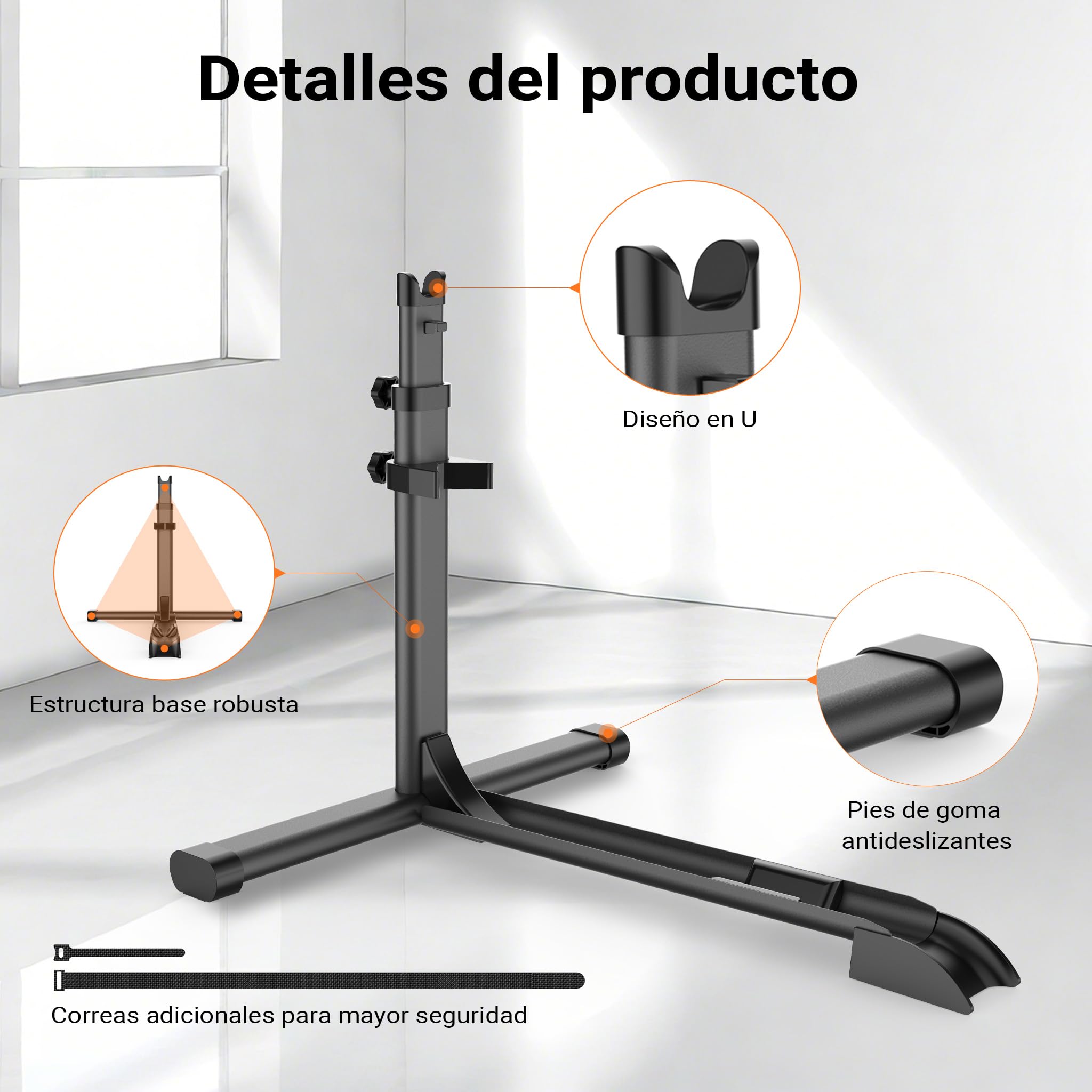 WilTec Soporte de Suelo para Bicicleta de Acero Negro Altura Independiente aparcabicicletas