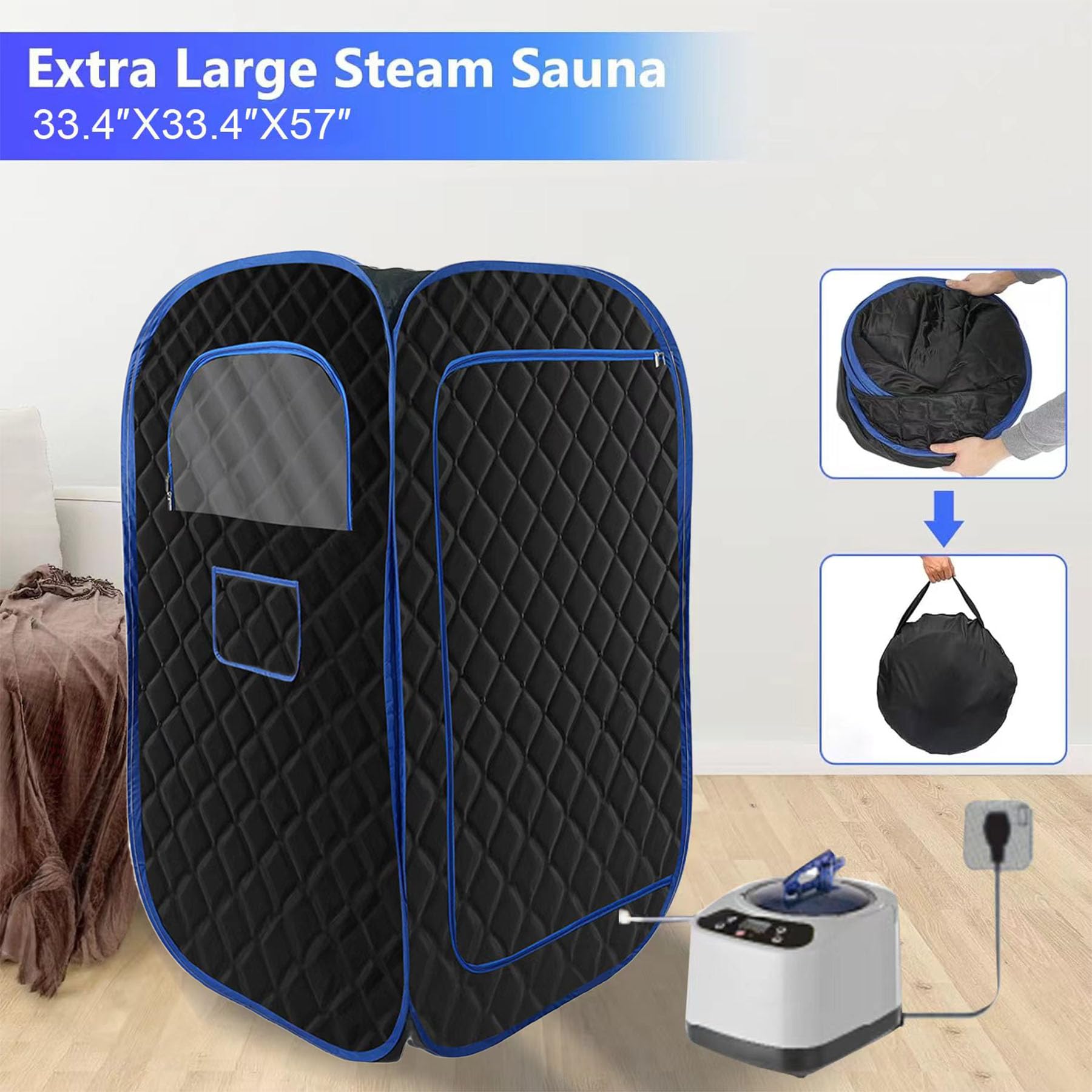 Anwick Portable Steam Sauna Tent for Home Spa with 3L Steamer, Remote Control, Folding Chair - Indoor Sauna Box for Gym/Pilates/Yoga
