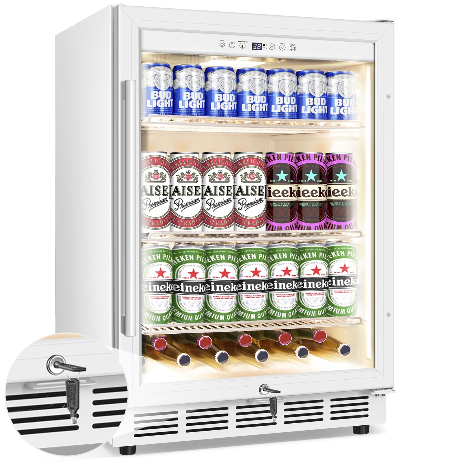 Velieta Beverage Refrigerator 24 Inch Drink Fridge, Beer Fridge, 150 Cans Beverage Cooler, Under Counter Refrigerator, Drink Cooler Undercounter Outdoor Refrigerators, Single Glass Door Bar Fridge