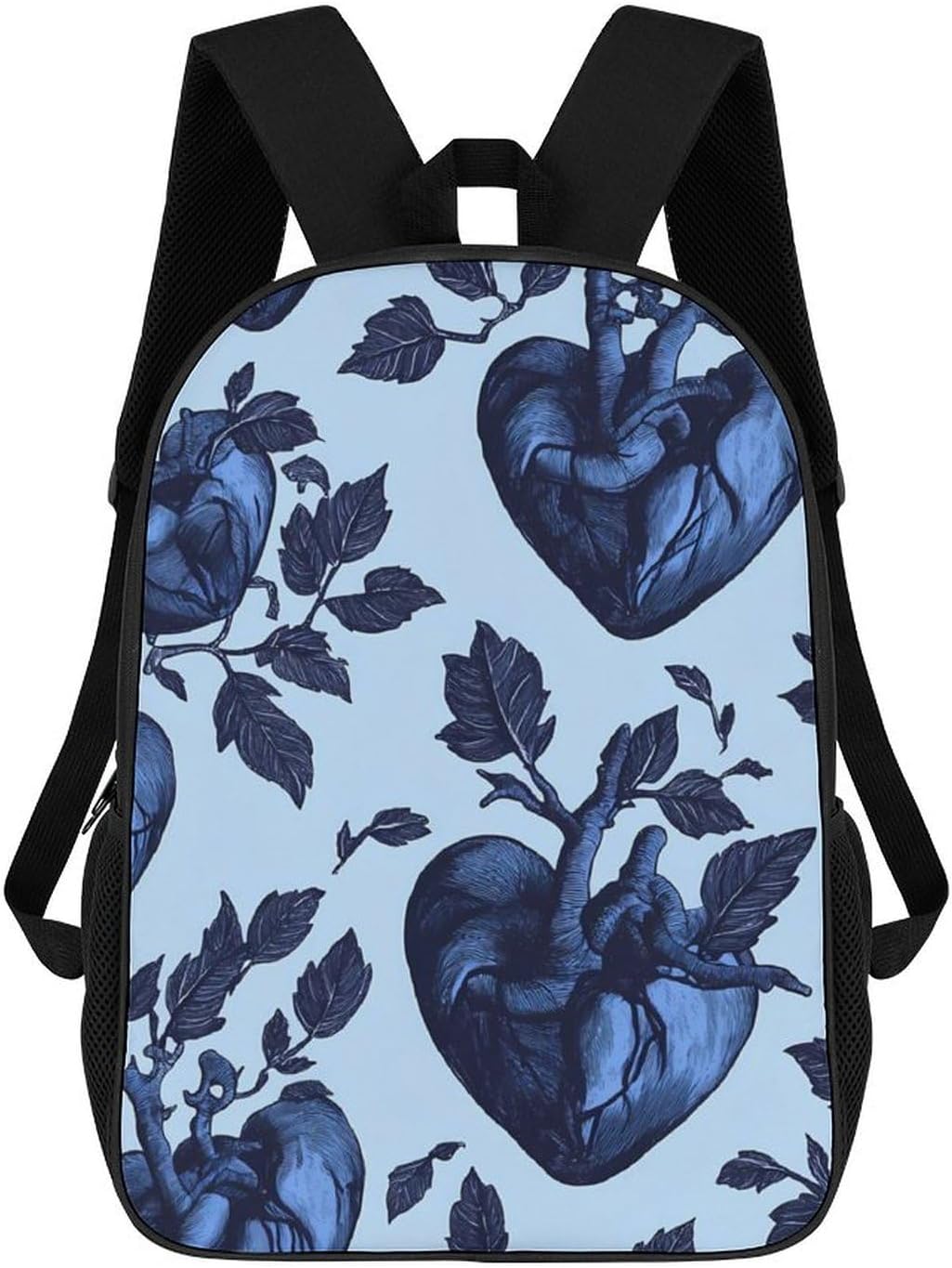 Dark Blue Heart Pattern Travel Backpack 17 Inch Casual Daypack Shoulder Bag with Adjustable Shoulder Straps