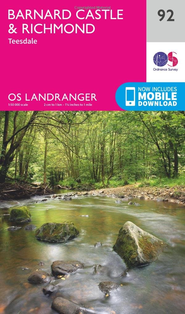 Barnard Castle and surrounding area Landranger Map 92 Ordnance Survey Latest