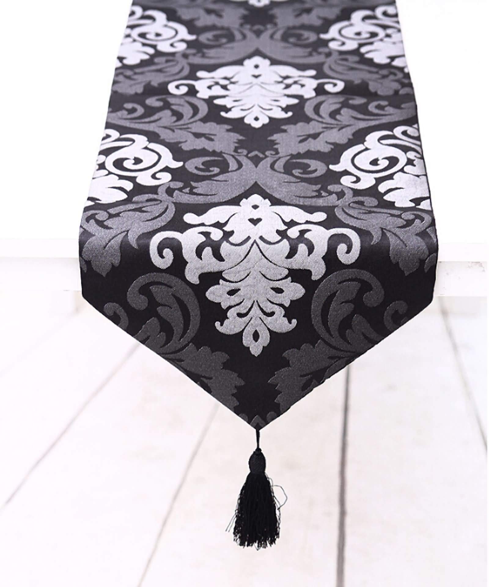 Daesar Runner Tavolo 32x160CM, Runner da Comodino Fiori Vintage di Lusso Runner Cucina Marrone Chiaro Runner Velluto Letto