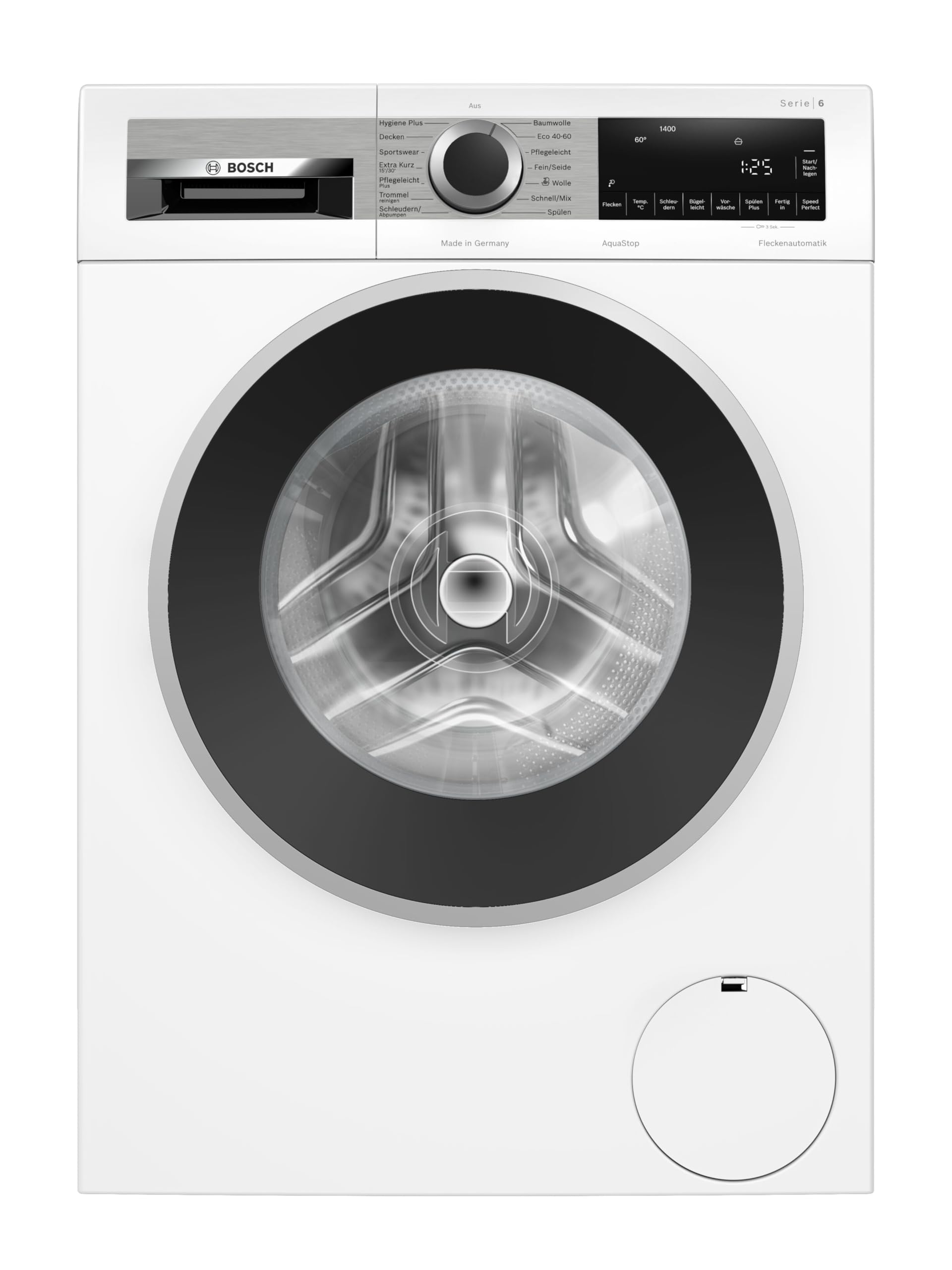 Bosch WGG244140 Serie 6 Frontlader Waschmaschine 9 kg, 1400 UpM, Made in Germany, extra schnelle Wäsche, Fleckenautomatik, Nachlegefunktion, Active Water Plus, AquaStop, Weiß