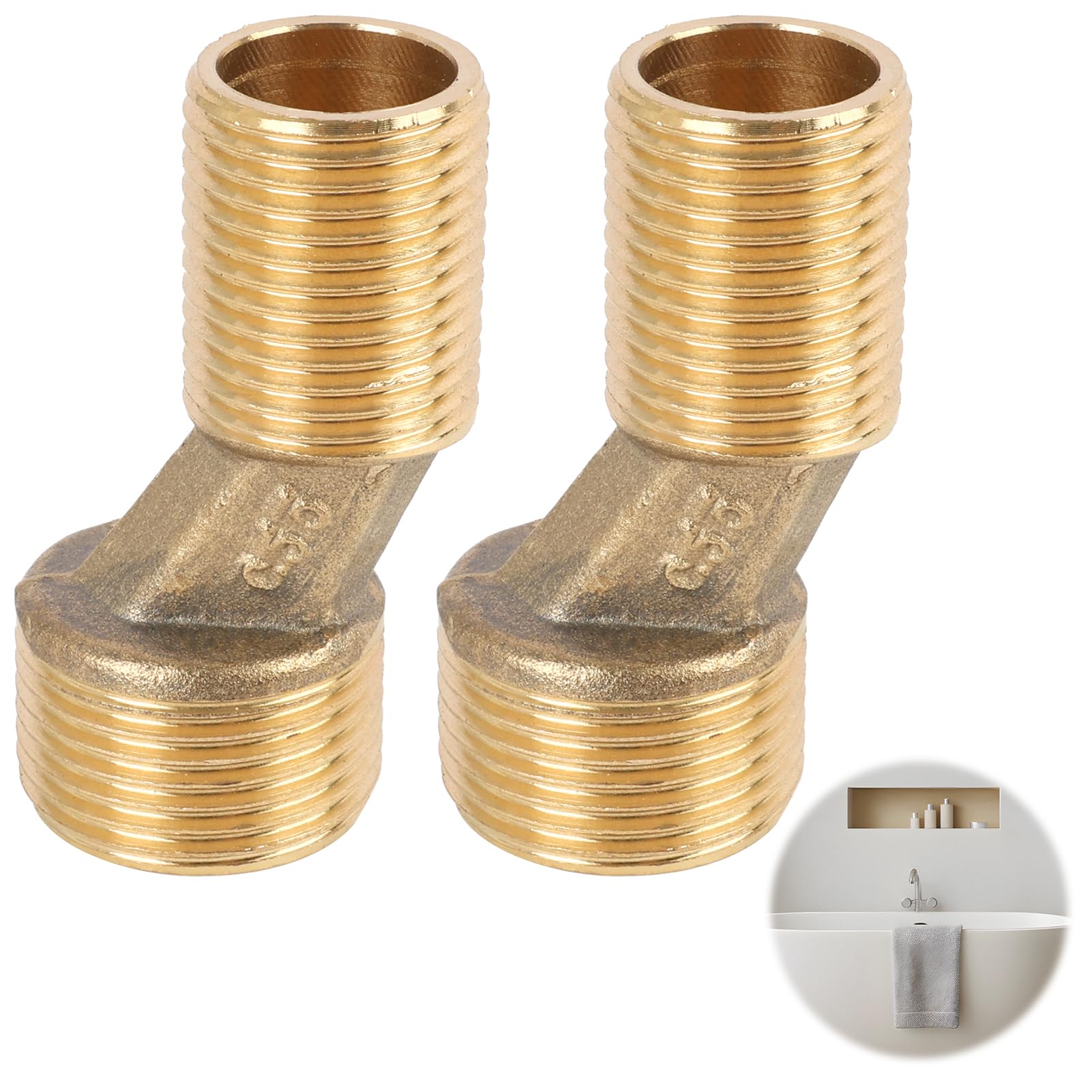 Juego de 2 Conectores en S para Grifos de Pared, Compatibles con Tamaños de 3/4" x 1/2", Desplazamiento de 12,5 mm, Fabricados en Latón Duradero, Ideales para Instalaciones en Cocinas y Baños