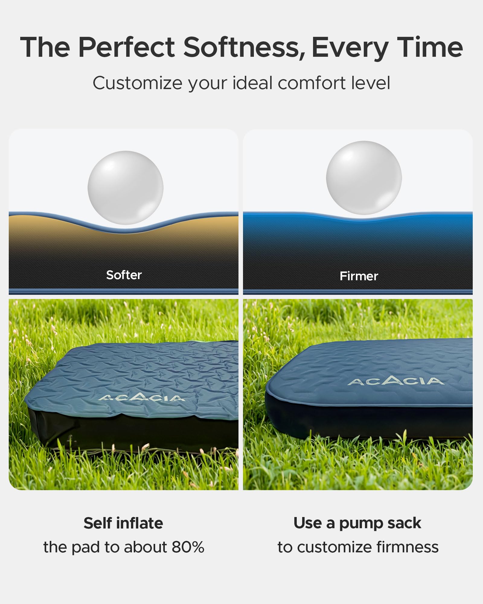 ACACIA Almohadilla de Dormir autoinflable de 4 Pulgadas de Grosor con Espuma, innovadora Estructura telescópica en Forma de Y, colchón de Aire ultraportátil para Acampar con Bolsa de Bomba, Cama de