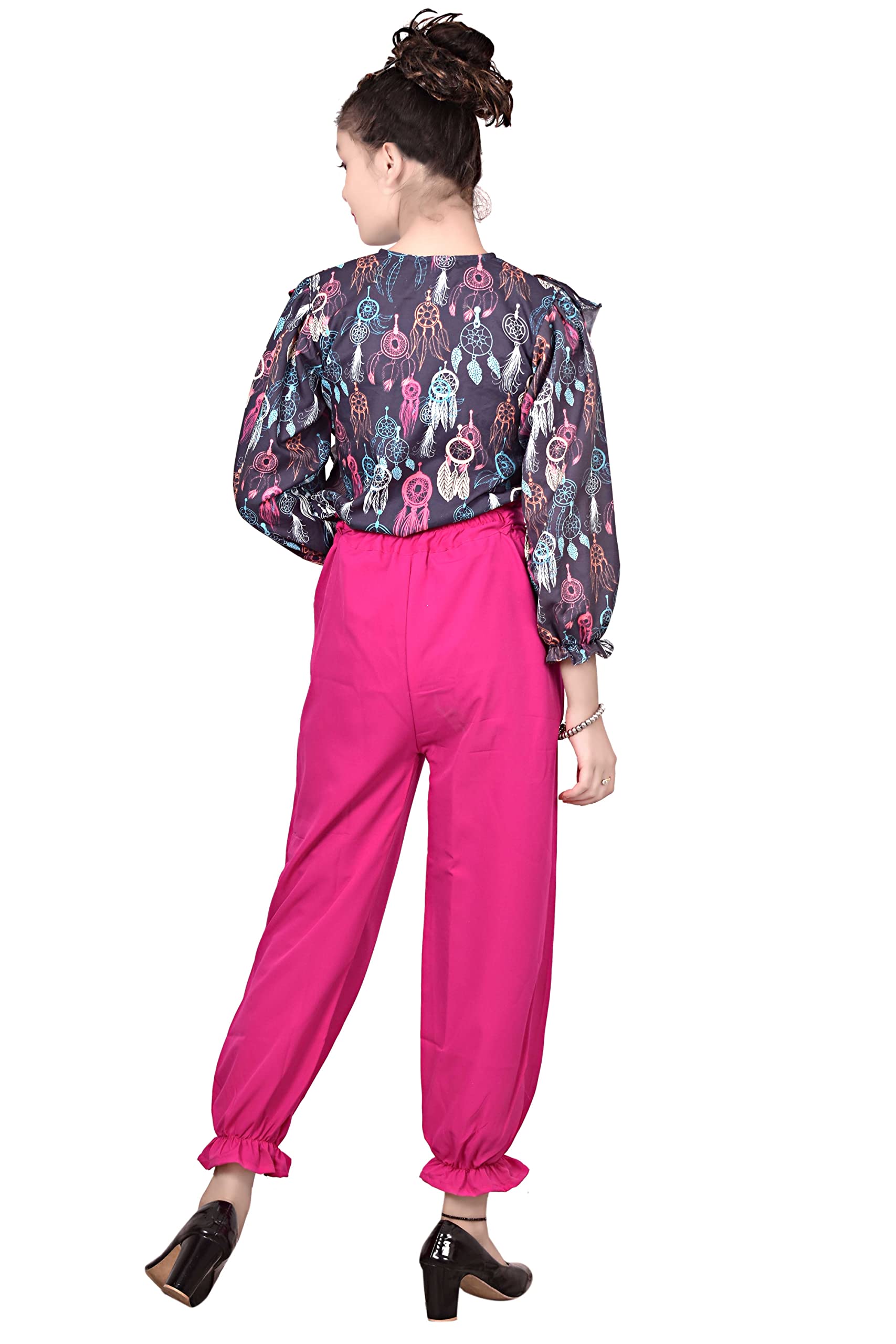 Arshia Fashions Girls Polycotton Floral Print Top and Pant Set, Blue & Yellow (7-8 Years) 2
