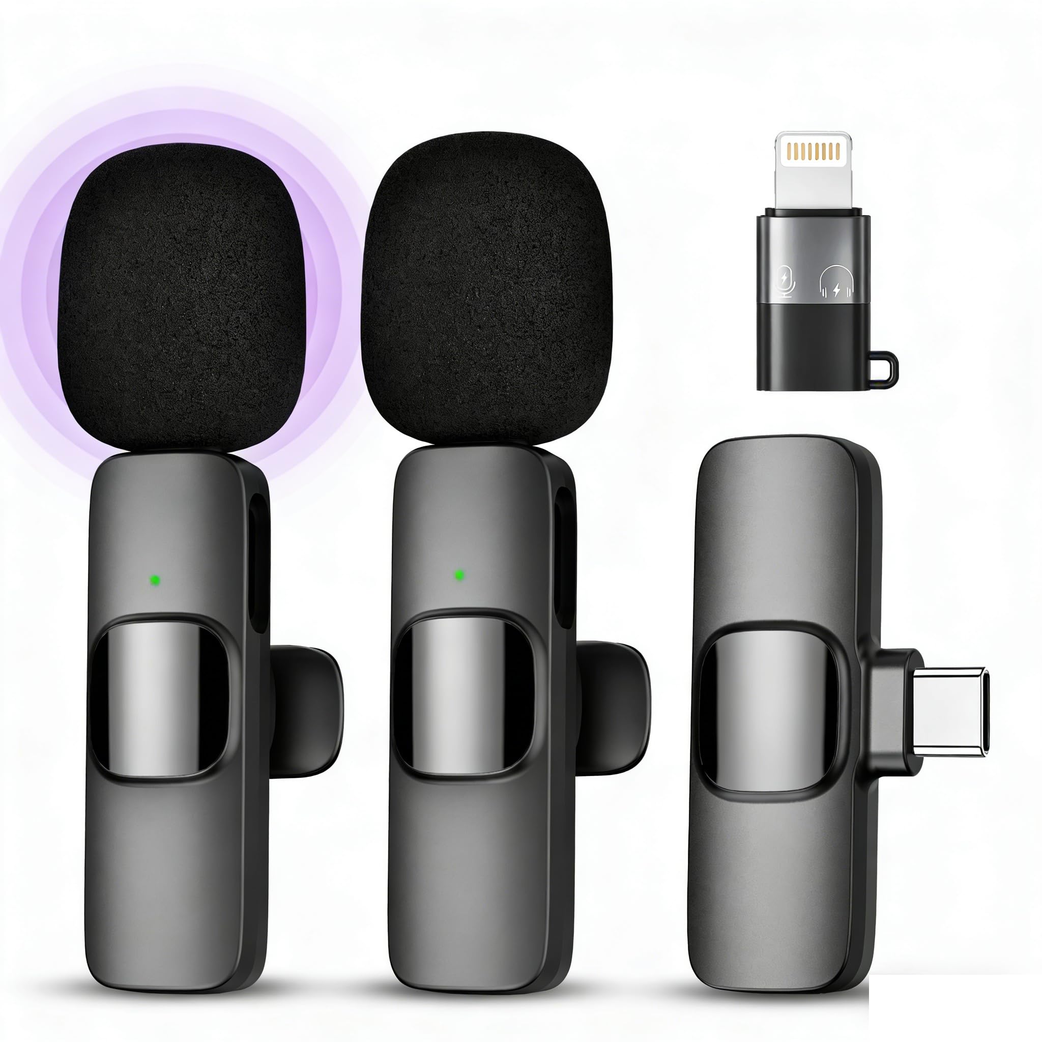 Microfono per cellulare Bluetooth senza fili Mini Lavalier microfono wireless con USB-C & Lightning – D95W 20251231