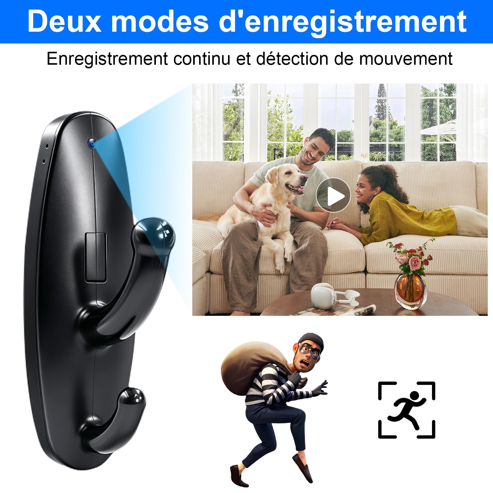 Mini Caméra Espion Discrète HD 1080P, Micro Caméra Cachée avec Détection de Mouvement pour Usage Interne