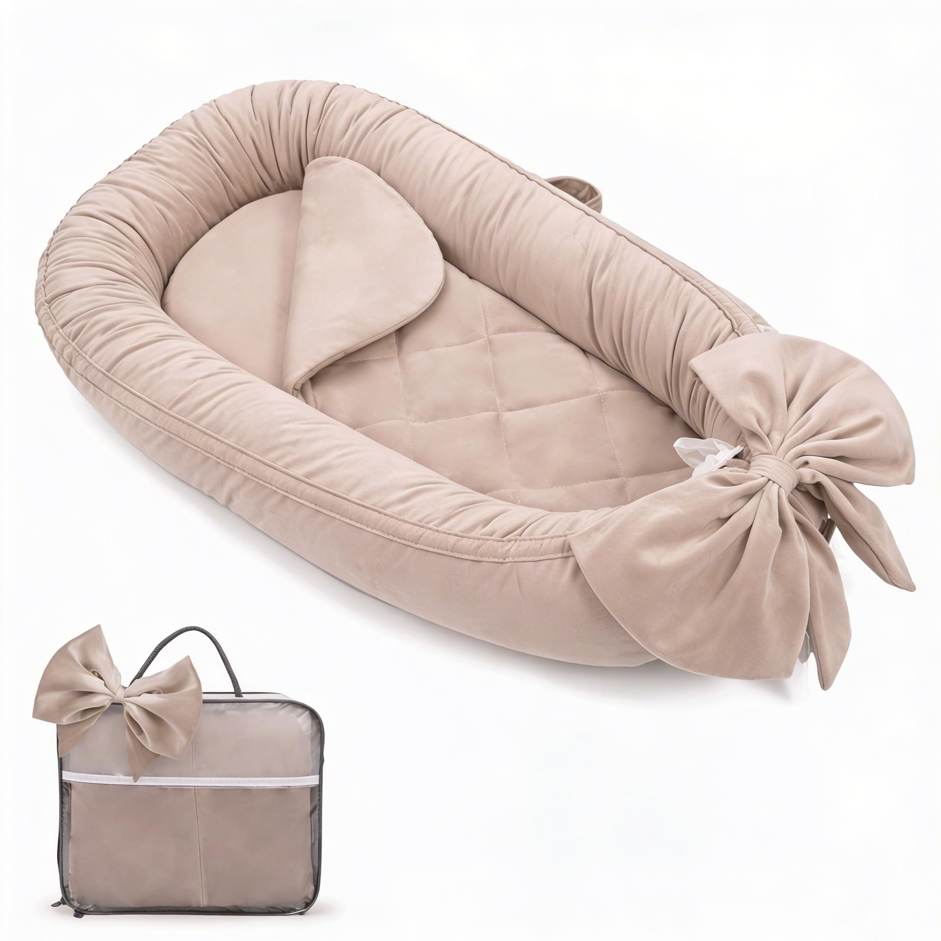 EAQ Babynest Nestchen Baby Weiches Atmungsaktives baby bett für Neugeborene Geschenk 100% Baumwolle Baby Erstausstattung Neugeborene (Hellkhaki)