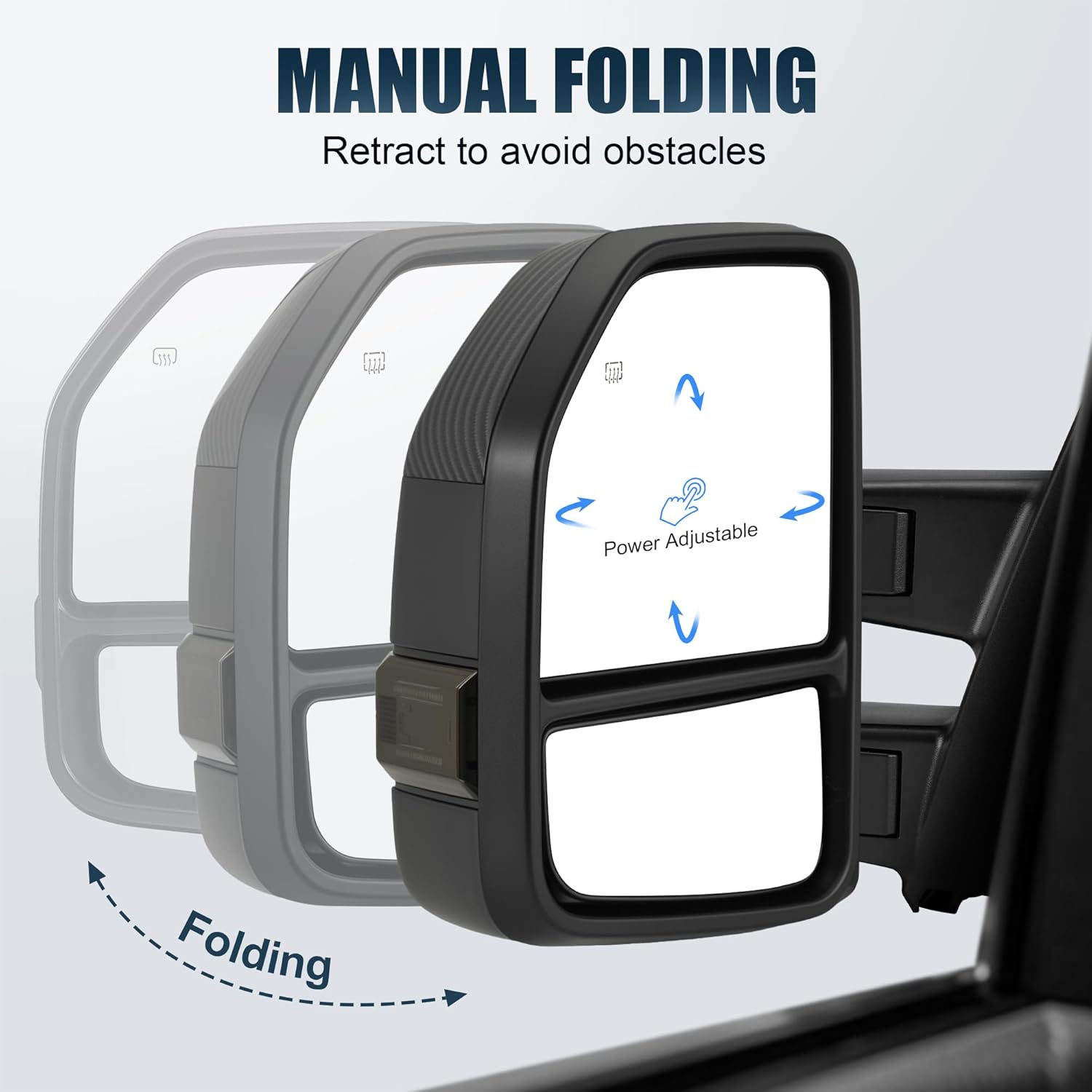 Tow Mirrors Compatible with 2004-2014 Ford F150 F-150 Pickup Truck, Extended Trailer Towing Side Mirrors with LED Puddle Light, Smoked Power Heated, Carbon Fiber Housing