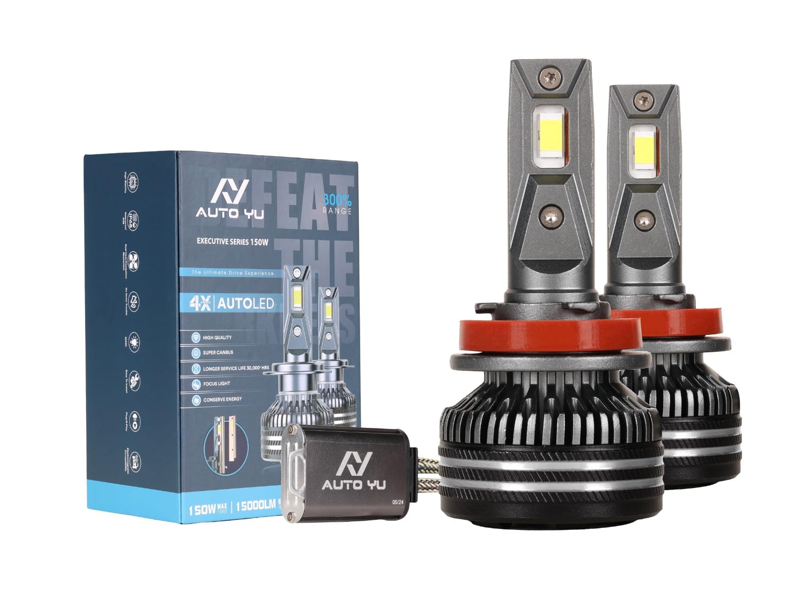 150W LED Headlights Bulb for Car Plug & Play Design 15000LM-6000k with External CANBUS Ballast Driver, 2-Years Replacement Guarantee (12V, 2Bulbs)(9012)-image-40