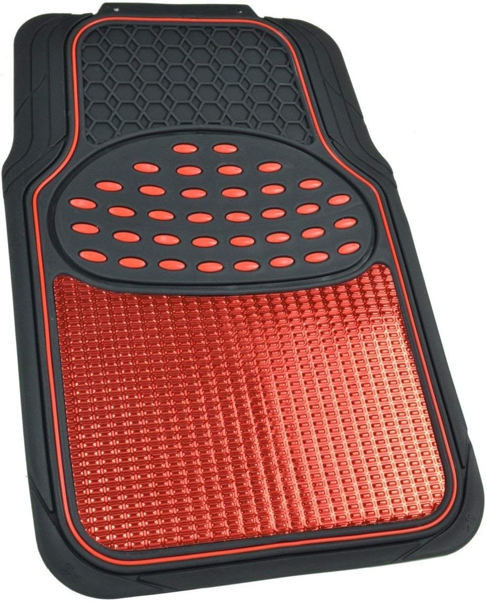 Review Discount BDK MT614RDAMw1 Metallic Rubber Floor Mats for Car SUV & Truck - Semi Trimmable, 2 Tone Color Heavy Duty Protection(Red/Black)