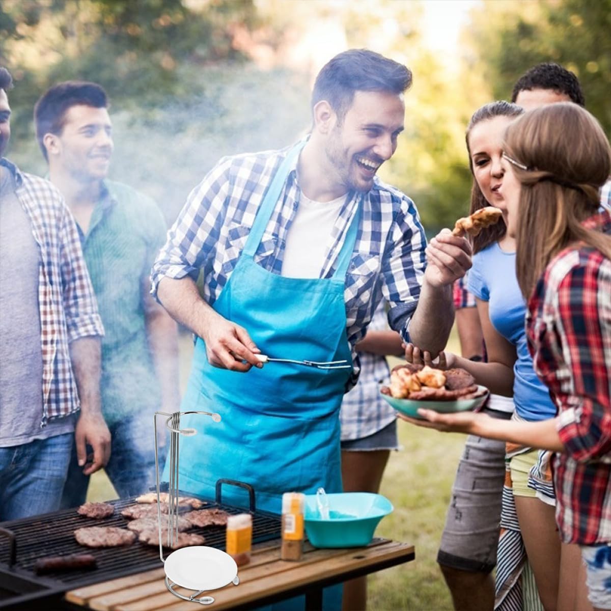 Abaodam Supporto per Barbecue Sospeso in Acciaio Inossidabile Griglie per Spiedini e Accessori, Set da 2 Pezzi per Cucina All'aperto e Uso Domestico, per Grigliate e Campeggio