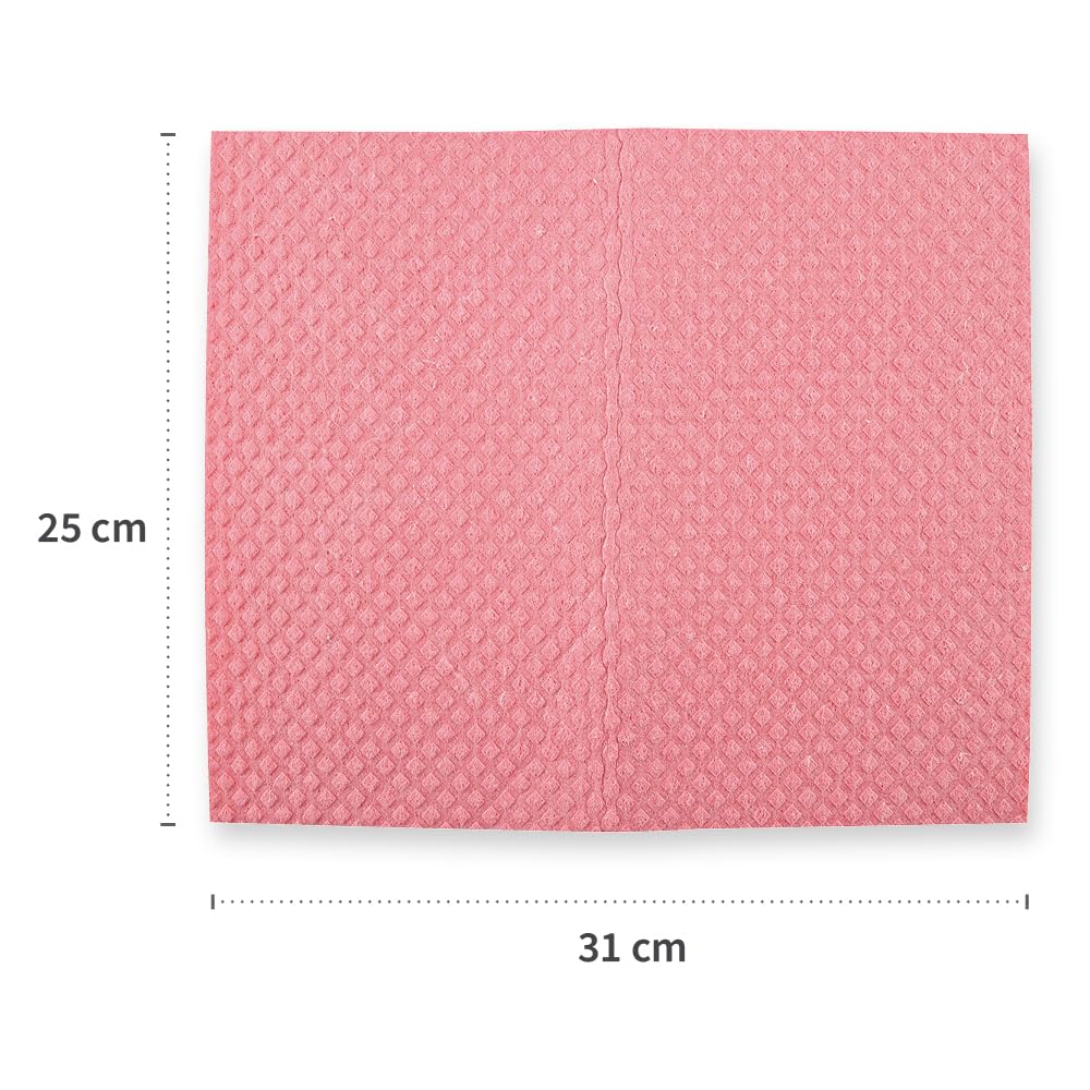 FRANZ MENSCH HygoClean Schwammtücher, rosa | Baumwolle/Zellulose, 25 x 31 cm, 200 Stück, Wiederverwendbar/Waschbar, Geschirrtücher, Reinigungstücher, Spüllappen