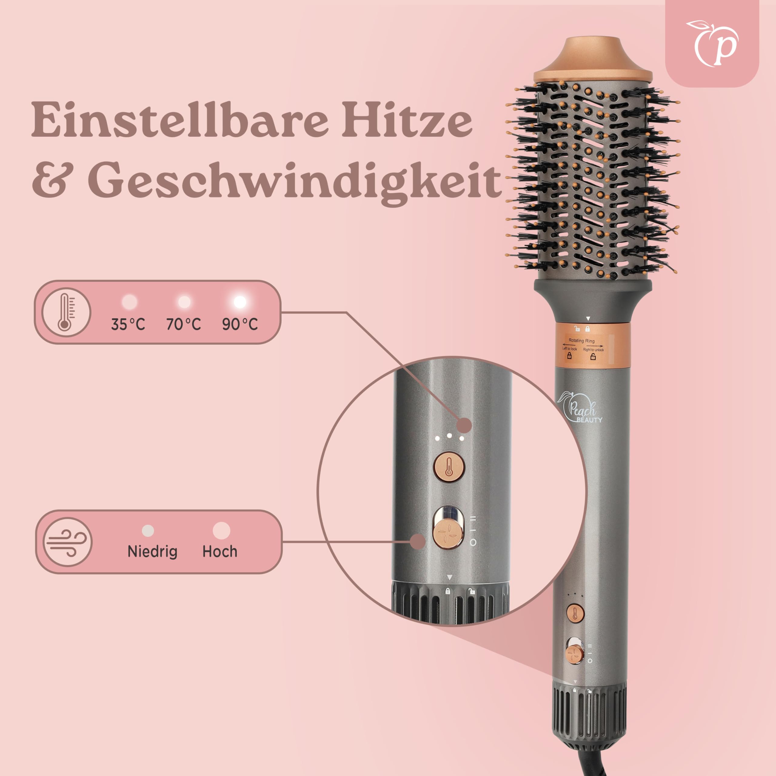 Hairstyler 5-in-1 | Airstyler Set | Heißluftschlauch | Multistyler | Volumen-Bürste | Runde Bürste | Lockenstab | Haartrockner | 110.000 U/min | 1400 W