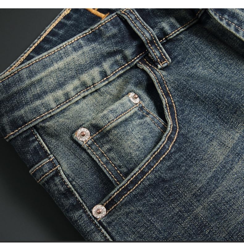 Mens Jeans Retro Washed Stretch Slim Fit Ripped Jeans Men Trousers Buttons Vintage Denim Pants2